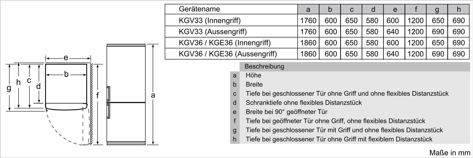 KGE36ALCA, Kühl-/Gefrierkombination optik edelstahl breit cm 60 hoch, BOSCH cm 186