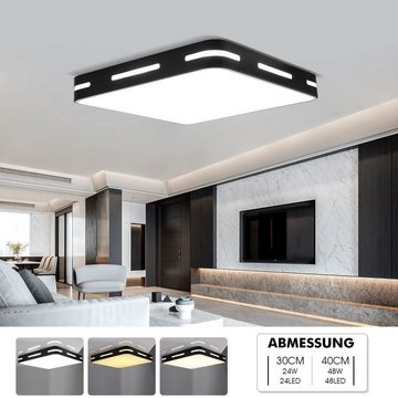 LETGOSPT Deckenleuchte 24W/48W Modern LED Deckenlampe, Runde/Quadrat Deckenleuchte aus Eisen, LED fest integriert, Kaltweiß/Naturweiß/Warmweiß, Dimmbar mit Fernbedienung, für Wohnzimmer Schlafzimmer Deckenlampe