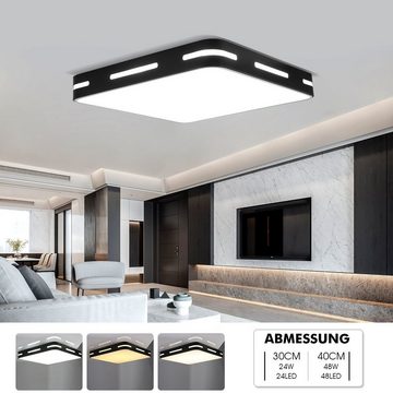 oyajia LED Deckenleuchte 24W/48W LED Deckenlampe, Deckenlampe aus Eisen, Wohnzimmer Deckenlampe, LED fest integriert, Kaltweiß/Naturweiß/Warmweiß, Runde/Quadrat Flache Deckenleuchte, Wohnzimmer Schlafzimmerlampen