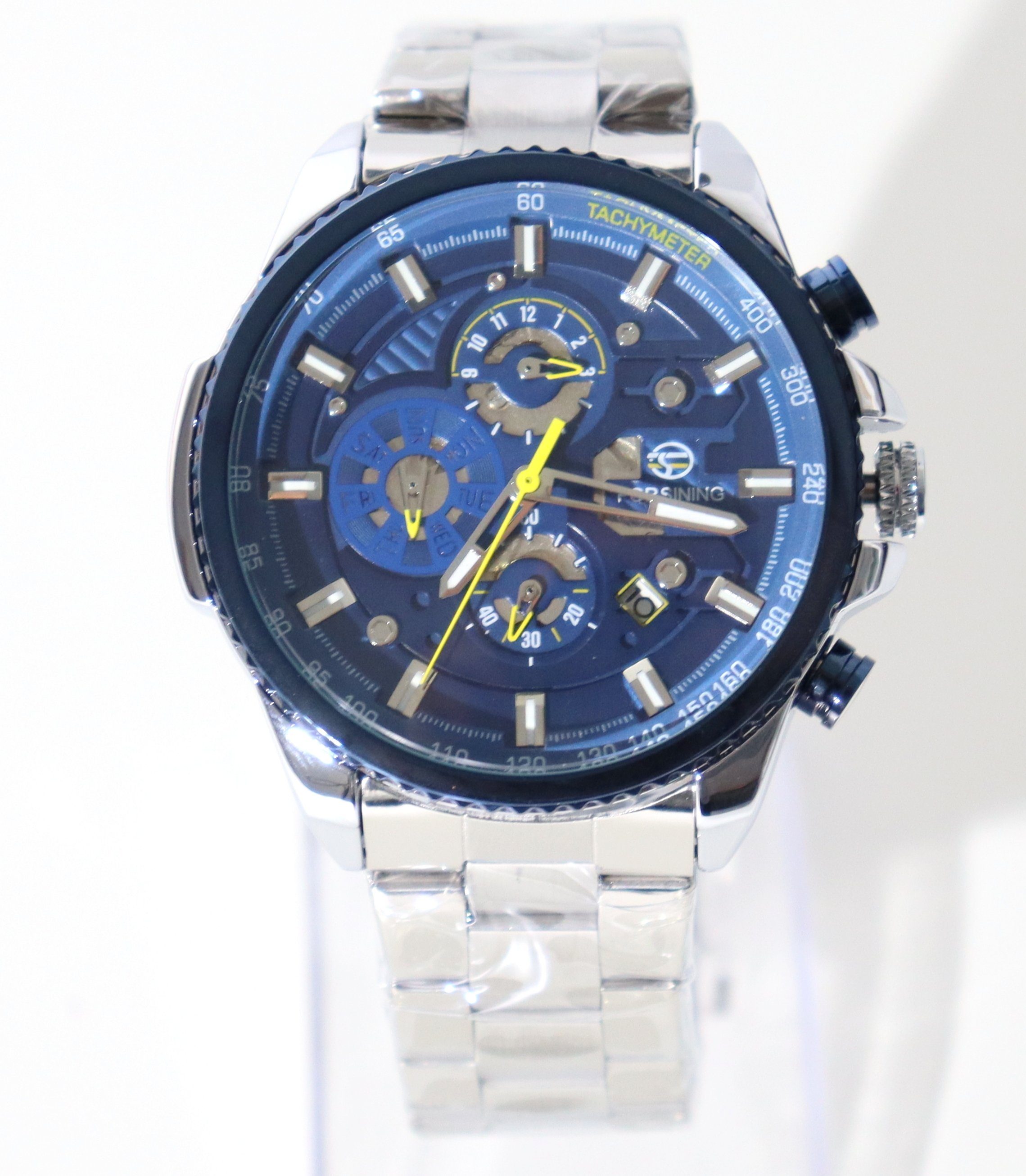 Automatikuhr Herrenuhr Automatikuhr Marke Forsining blaues Ziffernblatt