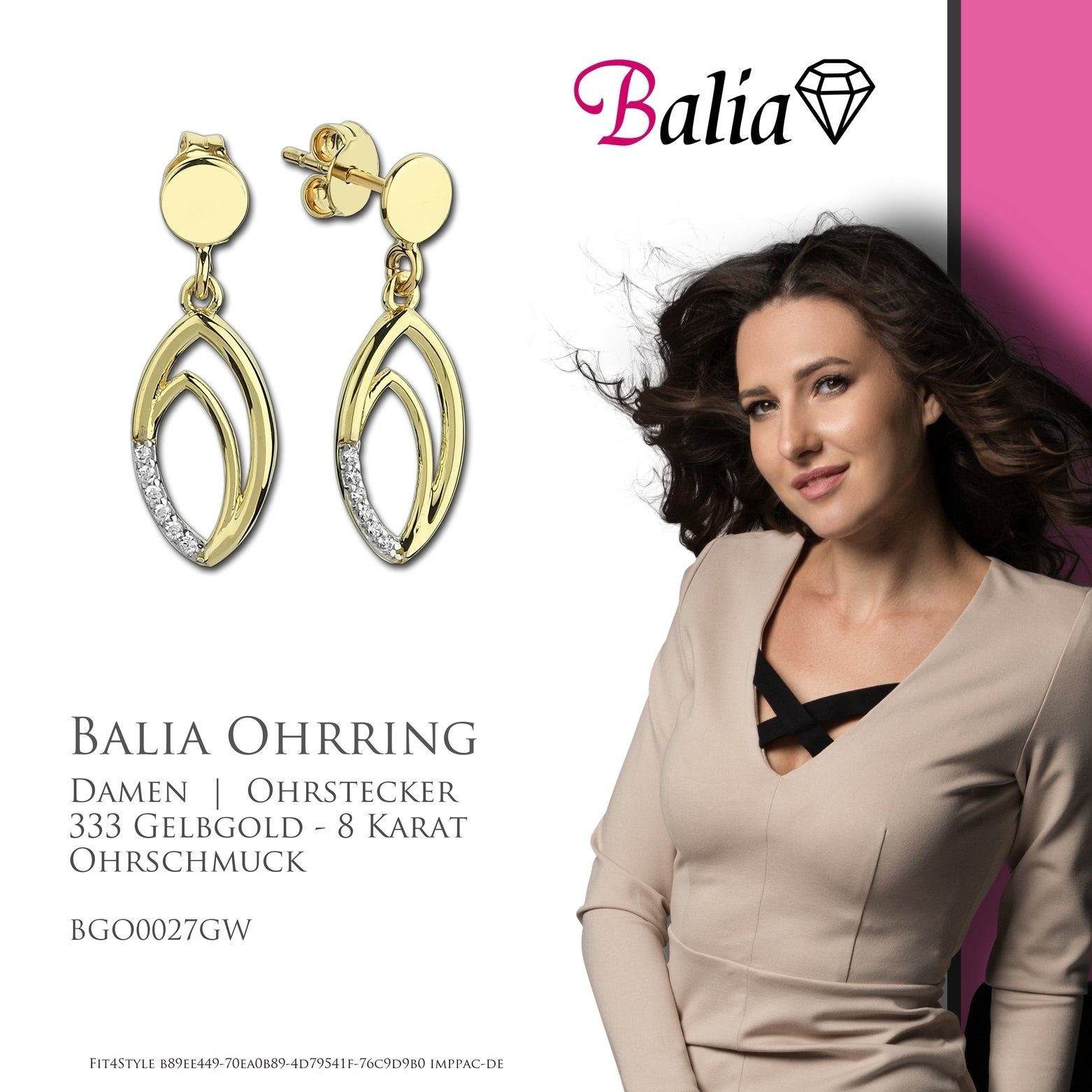 Balia Paar Farbe: gold Gold Damen Balia - 8 Karat, weiß, 8K Gelbgold (Blatt) für (Ohrstecker), 333 Ohrstecker Ohrstecker aus Ohrhänger