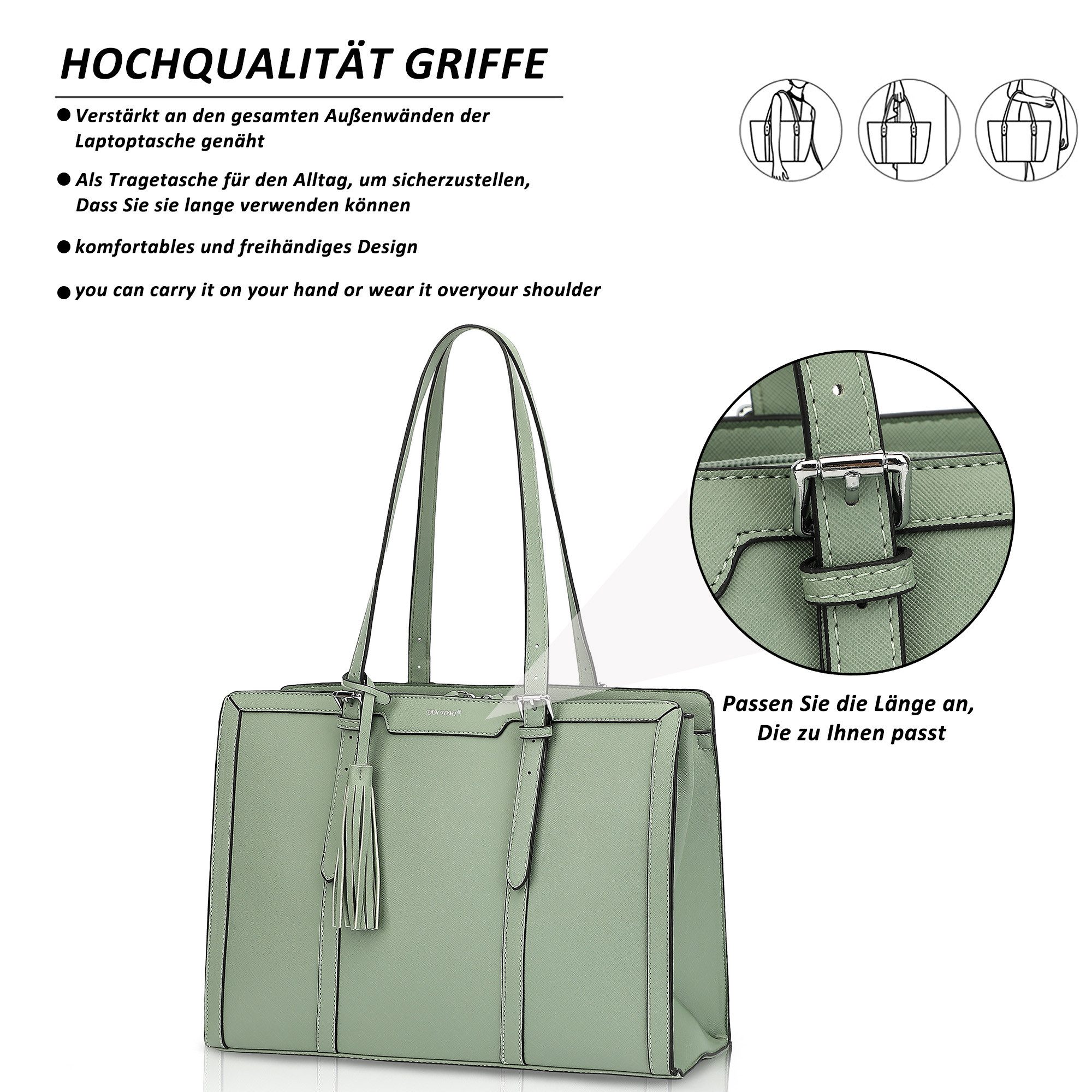 TAN.TOMI Aktentasche Damen Shopper Große Business Handtasche Gross Laptop Tasche, 15.6 Zoll Notebooktasche mit 3 Fächern für Büro Arbeit Schule