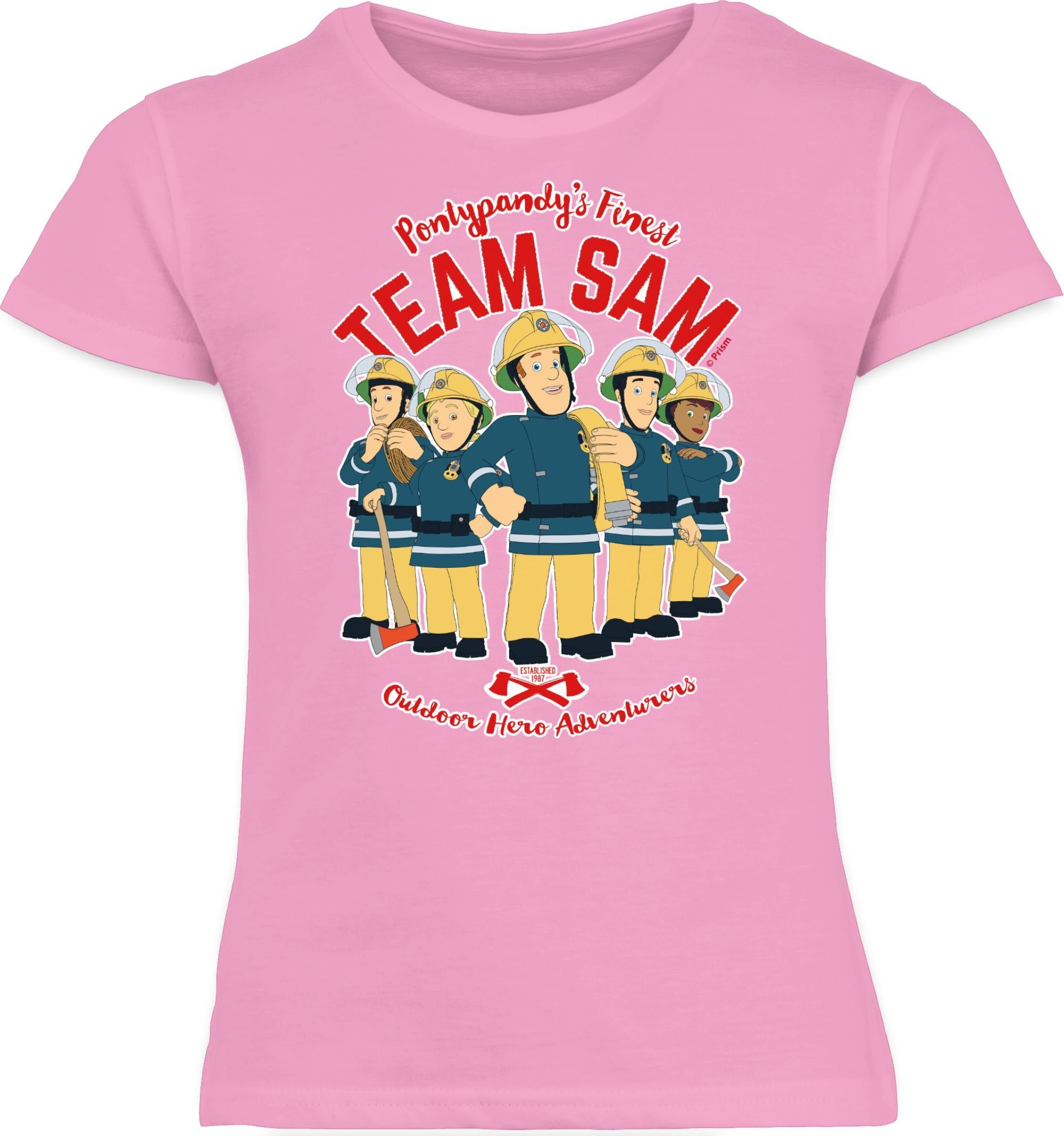 Team Sam Feuerwehrmann T-Shirt Rosa 1 Shirtracer Mädchen Sam