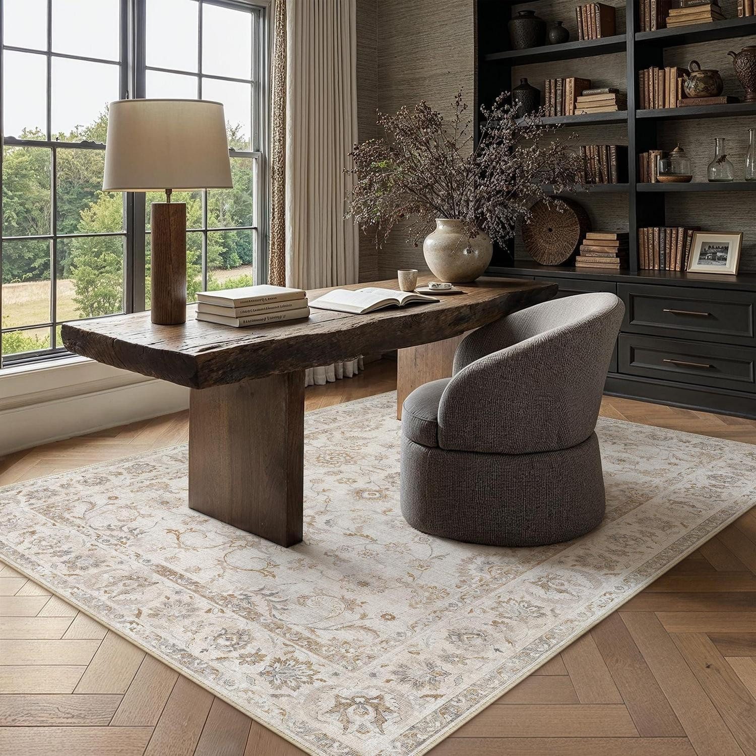 LuxusKollektion Läufer Teppich Beige 80x150cm Waschbar Vintage Muster, rechteckig, Höhe: 5 mm