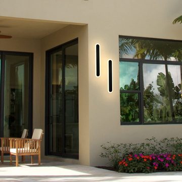ZMH LED Außen-Wandleuchte schwarz Wasserdicht Wandbeleuchtung Modern Außen, LED fest integriert, Warmweiß, 3000K, 50CM, 10W, Oval