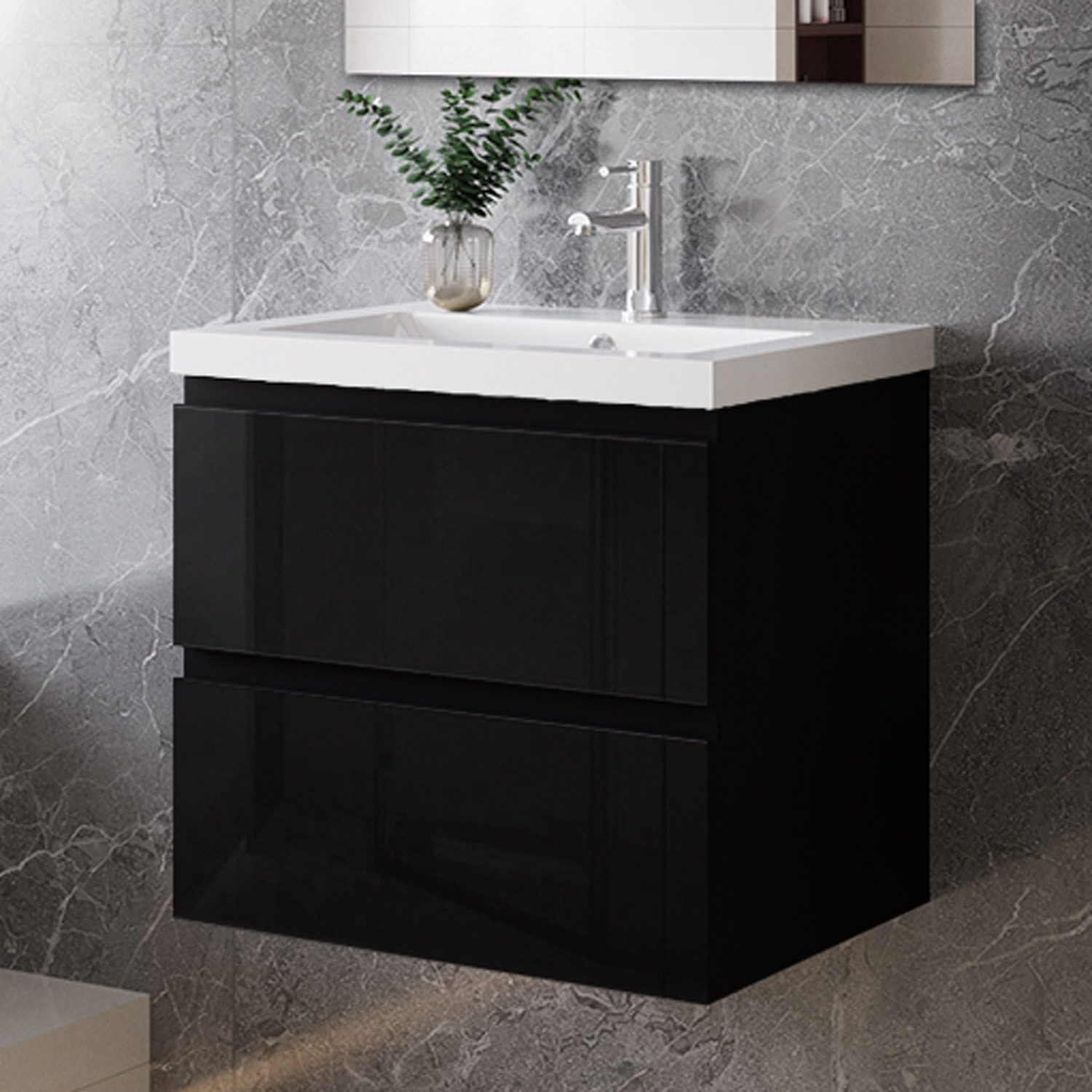 duschspa Waschtisch Waschbecken mit Unterschrank Badmöbel Set Badschrank Waschplatz, Hochglanz, 50-120cm