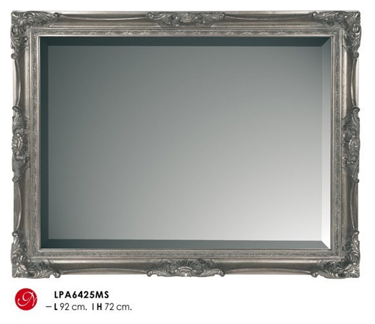 Casa Padrino Barockspiegel Barock Wandspiegel Silber H 92 cm B 72 cm - Edel & Prunkvoll - Spiegel Silberfarben | Barock-Spiegel