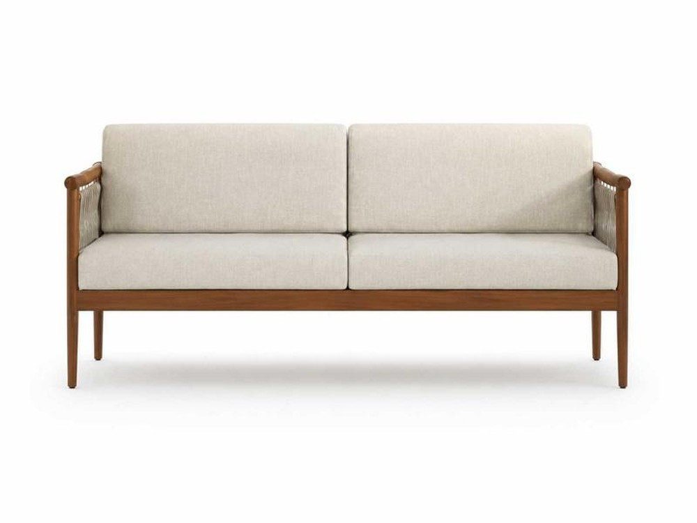 Xlmoebel Gartensofa Modernes 2-Sitzer Gartensofa Beige Braun Holz Geflecht, 1 Teile, Mit Kissen