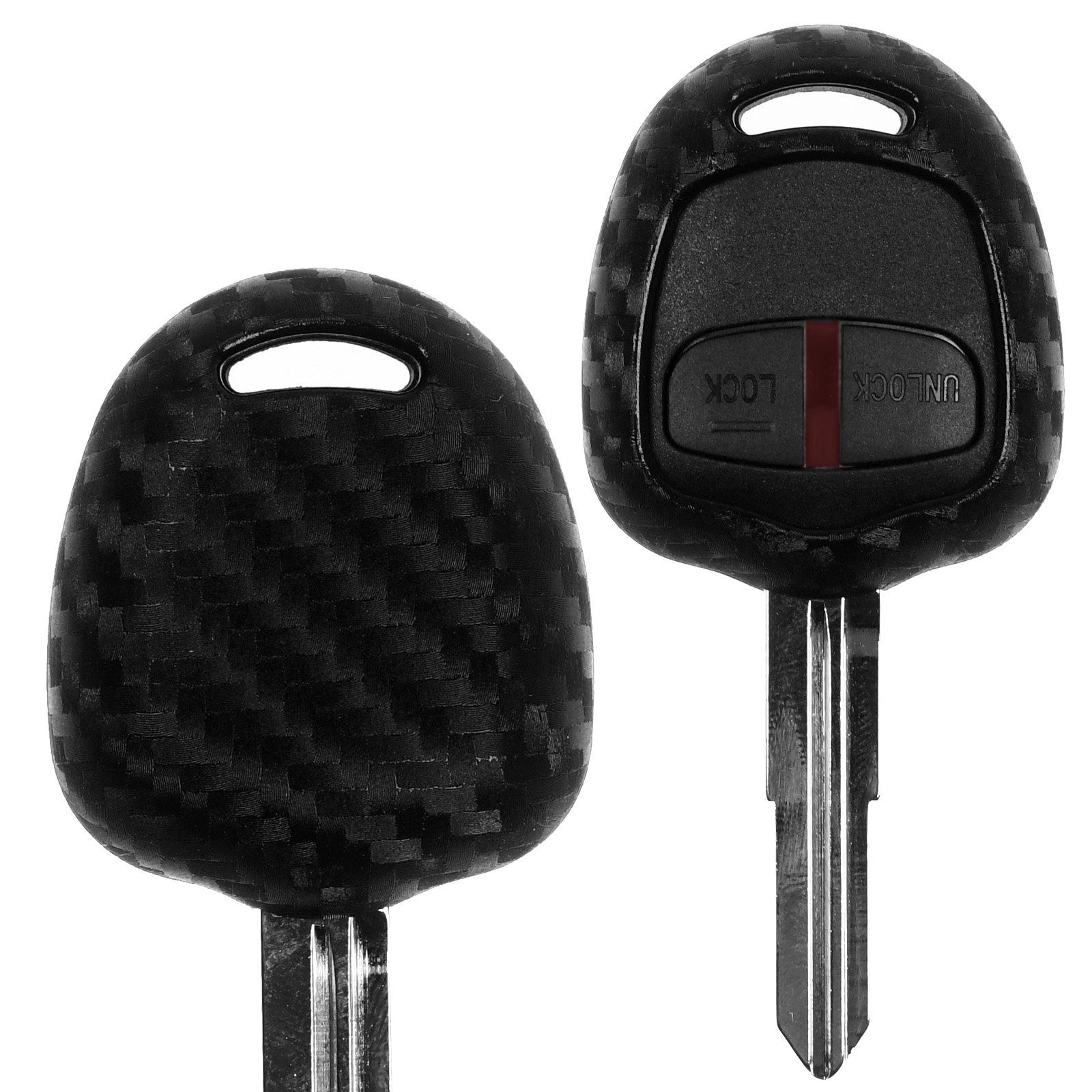 mt-key Schlüsseltasche Autoschlüssel Softcase Silikon Schutzhülle im Carbon Look, für Mitsubishi Lancer ASX Outback Pajero Sports 2 Tasten Fernbedienung