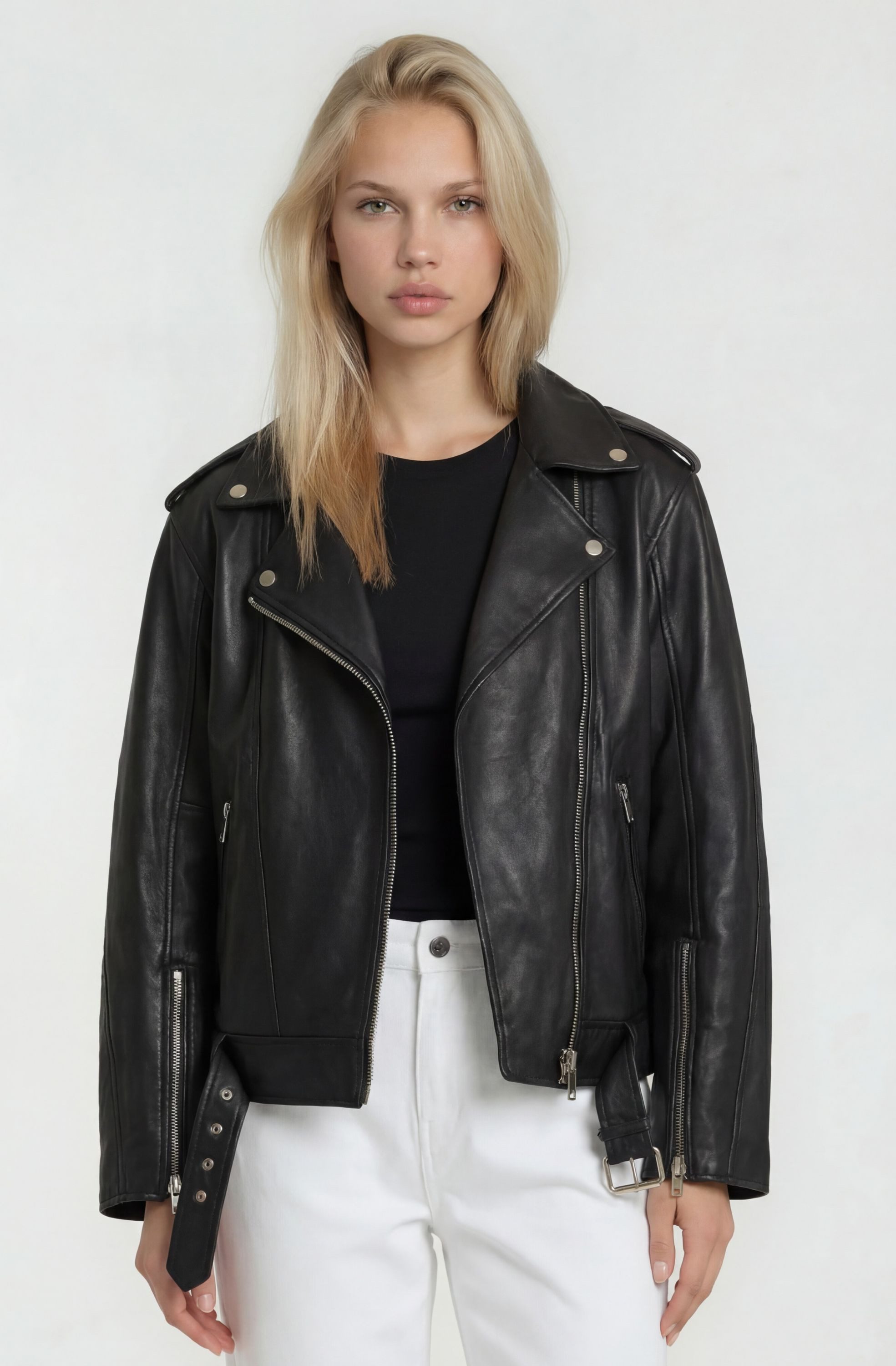 trueprodigy Lederjacke Dua Oversize Bikerjacke mit Reißverschlussdetails