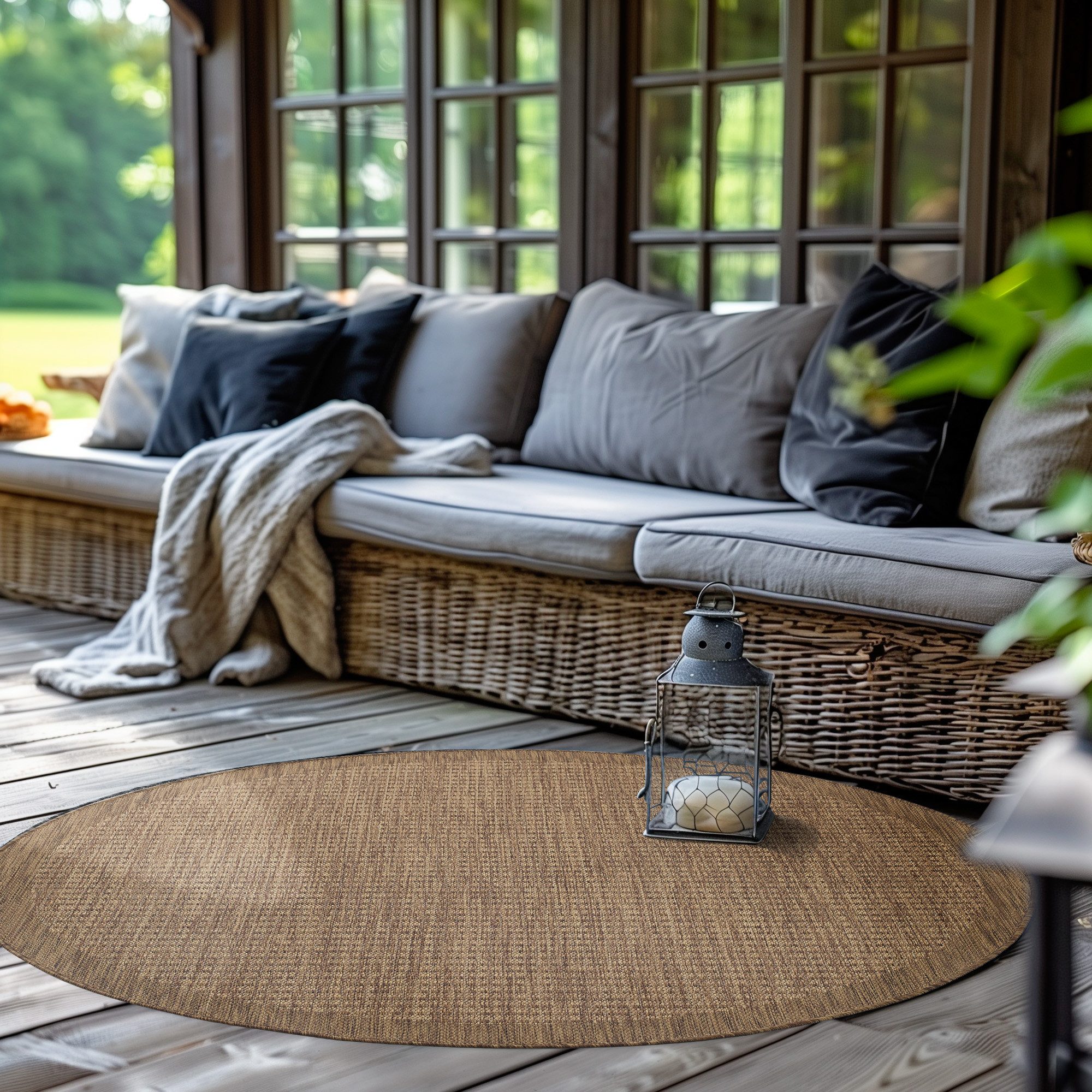 SIMPEX24 Outdoorteppich Unicolor, Rund, Höhe: 3 mm, Teppich Wetterfest Waschbar Balkon, Garten, Terrasse und Küchenteppich