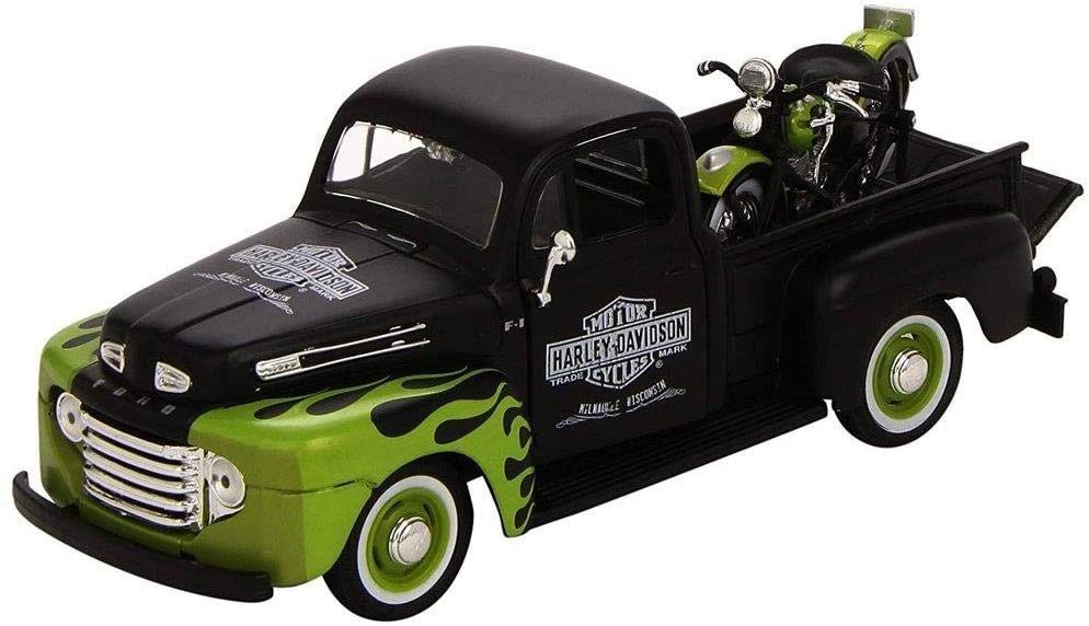 Maisto® Modellauto Ford F1 Pick-Up '48 + Harley FL Panhead '48 (schwarz-grün), Maßstab 1:24, detailliertes Modell