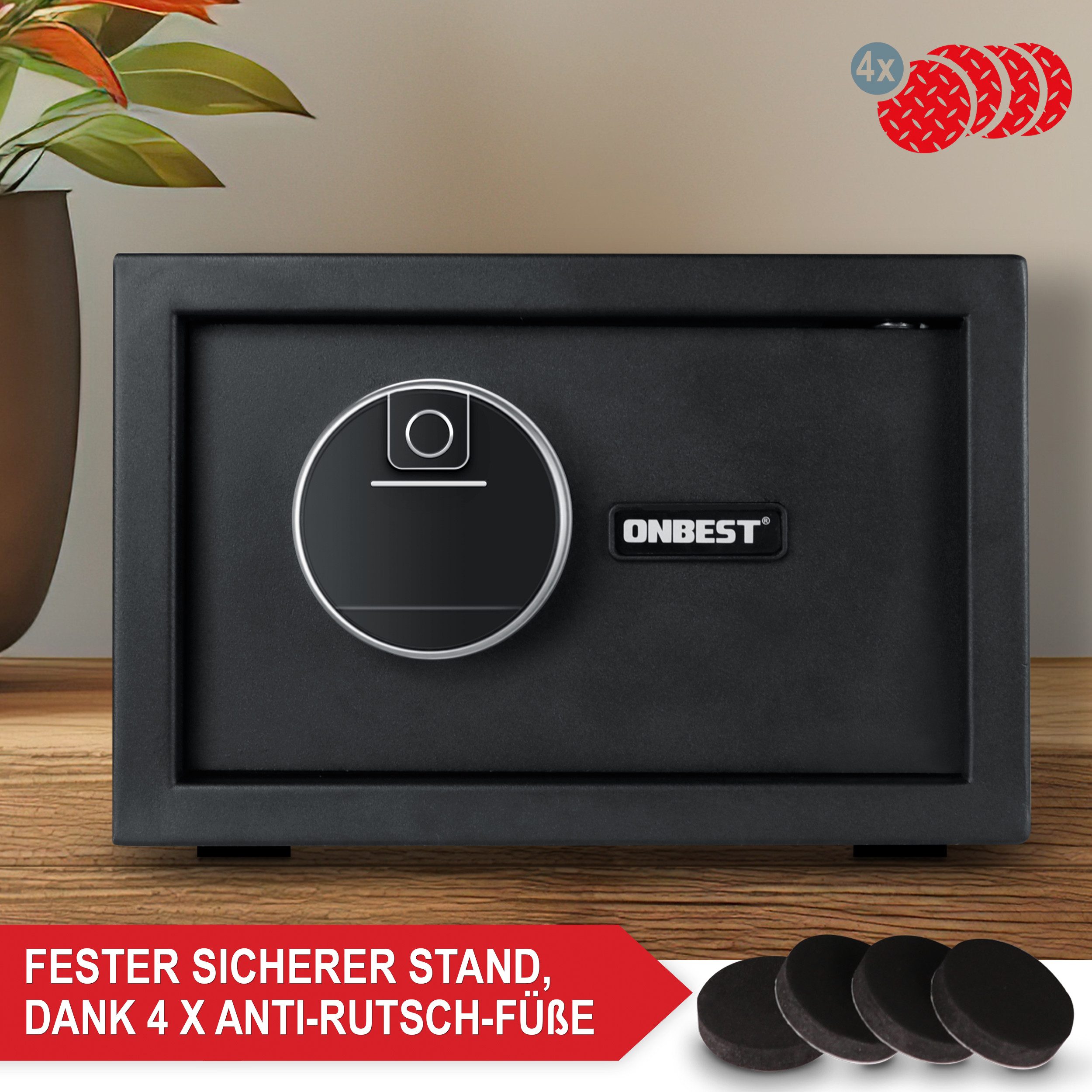 Onbest Möbeltresor Premium mit Fingerabdruck-Sensor, Wasserfest, mit viel Zubehör, 4mm Stahl