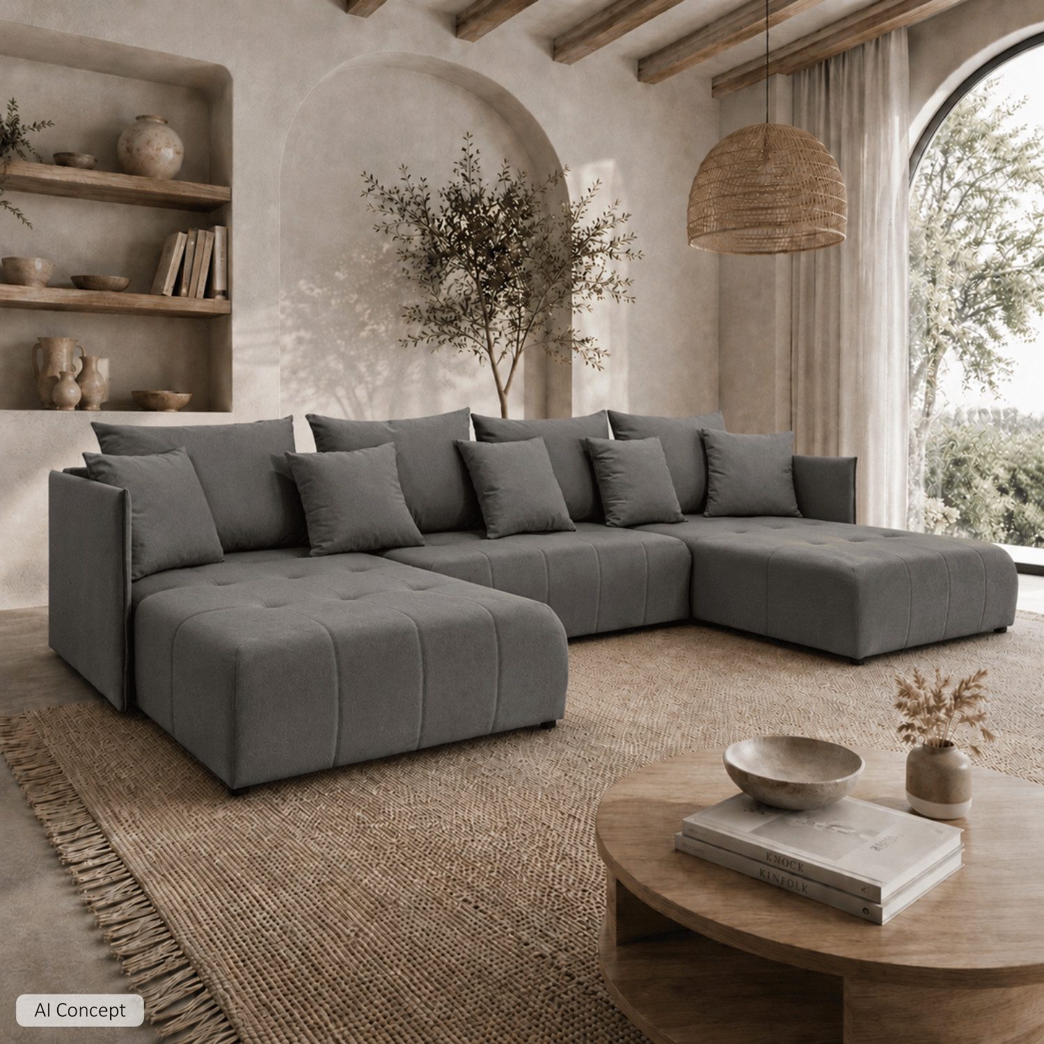 Lookway Wohnlandschaft APOLLO U Ecksofa mit Schlaffunktion und Bettkasten, 348x188x93 cm