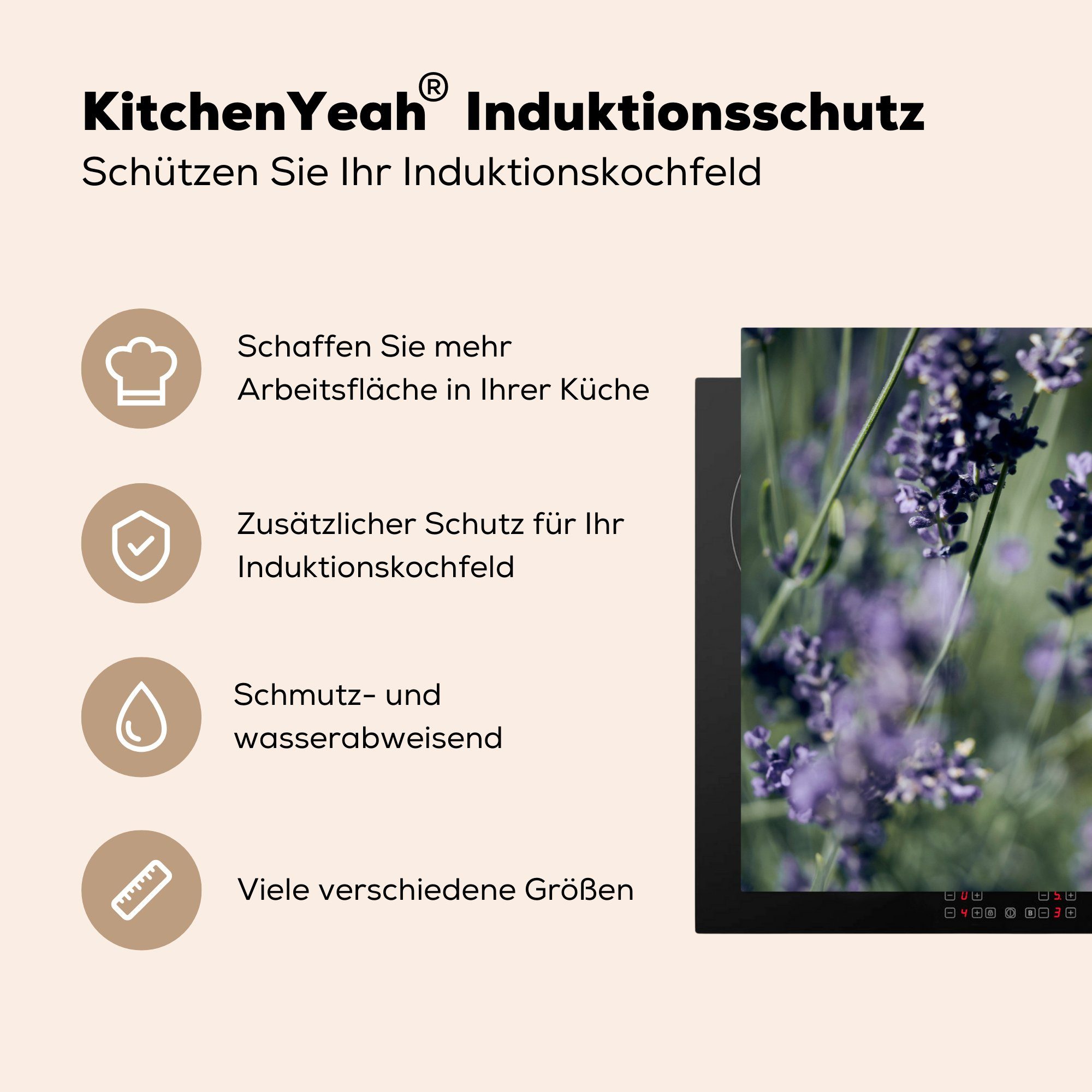 (1 81x52 Vinyl, tlg), MuchoWow Induktionskochfeld küche, Hummel die Schutz Lavendel, für Ceranfeldabdeckung auf Herdblende-/Abdeckplatte cm,