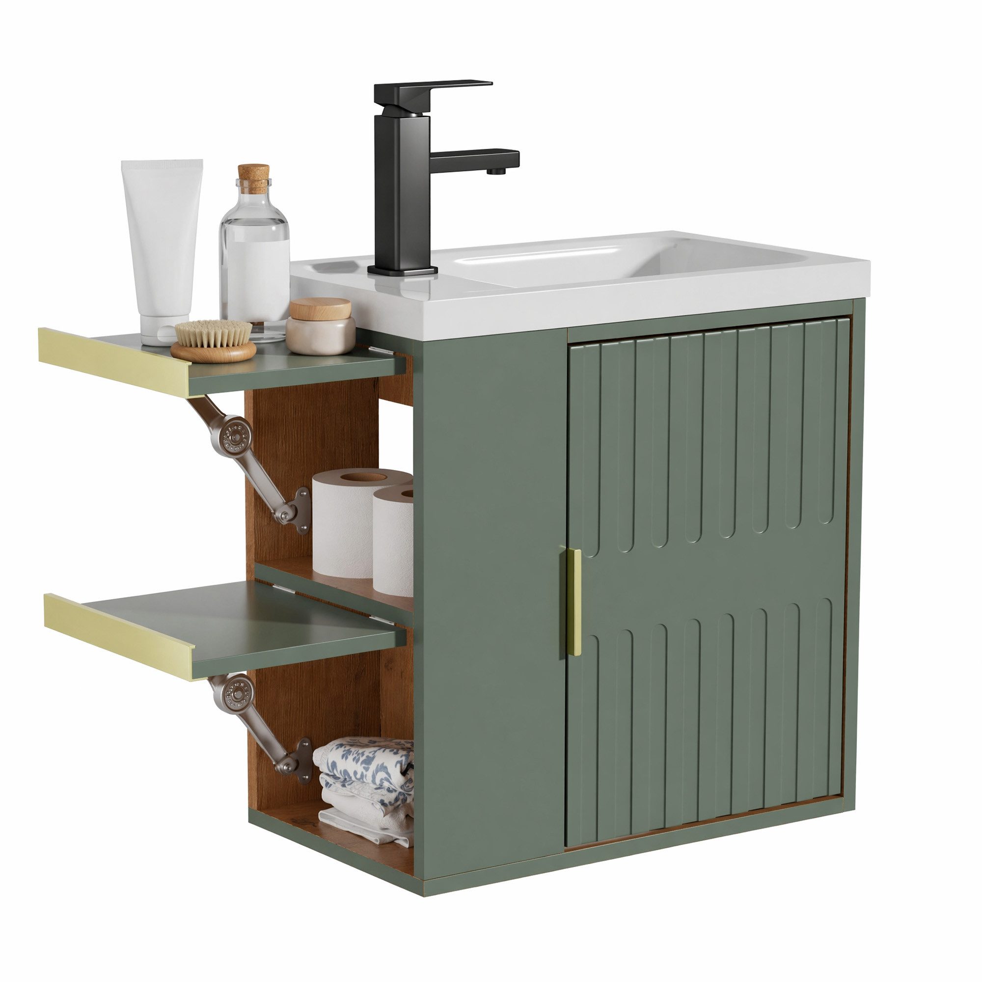 UEV Waschtisch Waschtisch mit Unterschrank (Waschtischunterschrank hängend, Waschplatz ausreichend Stauraum,Badmöbel Set für Badezimmer, Waschtisch mit Unterschrank Wasserhahn), Waschtisch mit Unterschrank hängend 50,5 cm