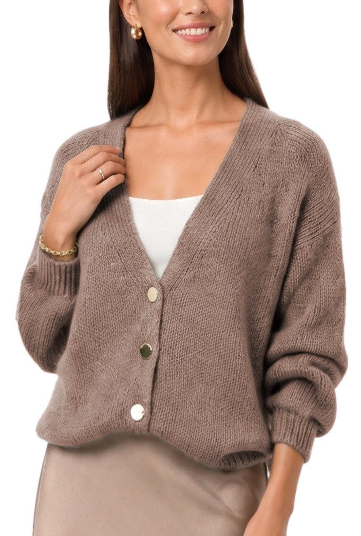 dy_mode Strickjacke Damen Cardigan Grobstrick Strickjacke V-Ausschnitt Übergangsjacke Grobstrick, in Unifarbe, V-Ausschnitt