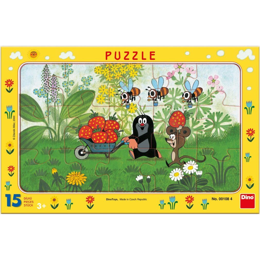 Dino Bikes Puzzle DINO Puzzle Maulwurf und Erdbeeren 15 Teile, Puzzleteile
