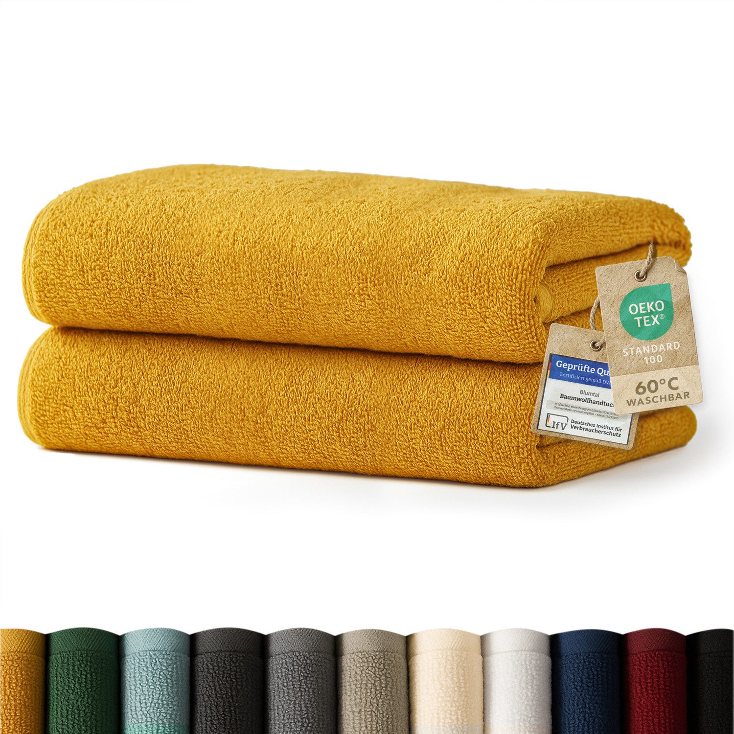 Blumtal Badetücher 2er-Set Premium Frottier-Badetuch in 70x140cm, 100% Baumwolle, Baumwolle (2X (70x140 cm), 2-St), Oeko-TEX zertifiziertes Badetuch - saugstarkes Frottiertücher Set