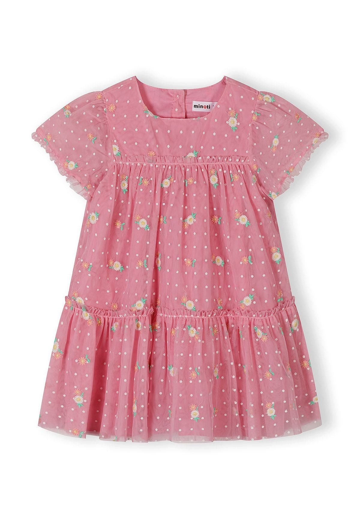 MINOTI Partykleid für Mädchen mit Tüllärmeln Blüten und weiße Punkte