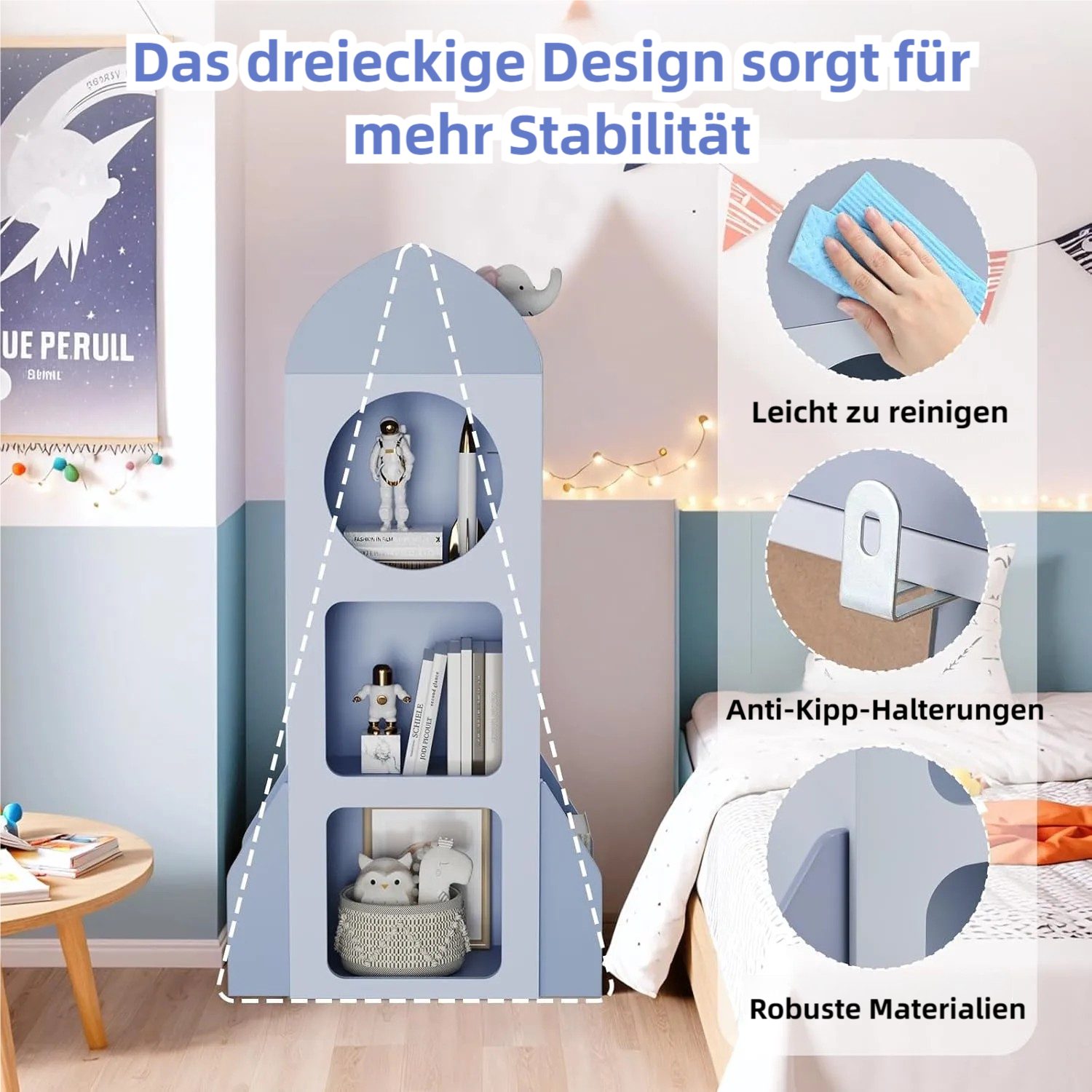 TLGREEN Bücherregal Kinderregal Spielzeugablage,120×60×31 cm, Mit 3 Ebenen 2 Seitenregalen für Kinderzimmer, Bücherregal Kinder – Bild 4 von 5