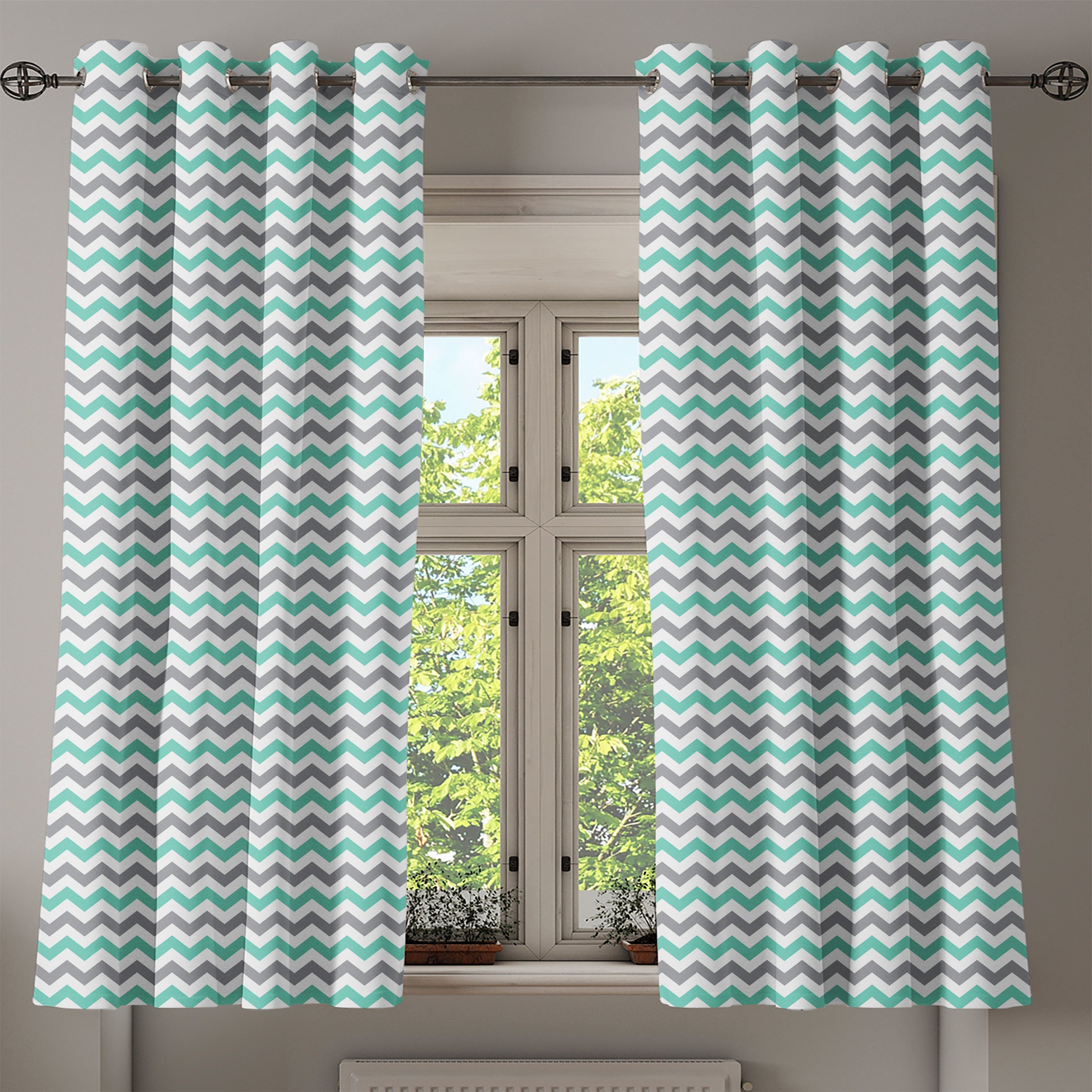 Wohnzimmer, Schlafzimmer für Zigzag Gardine Geometrische Wavy 2-Panel-Fenstervorhänge Dekorative Abakuhaus, Chevron