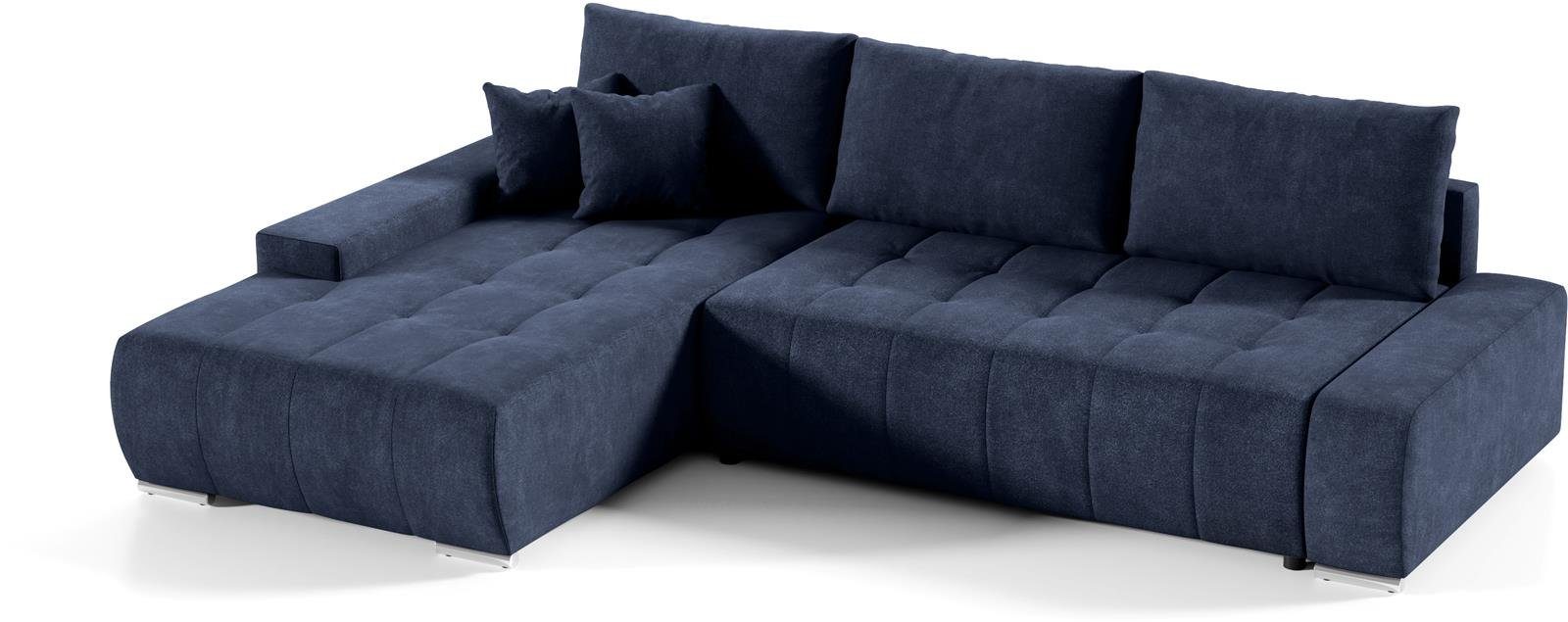 Dunkelblau mit aus KLARA mit Ecksofa Compleo Schlaffunktion, L-Form Velourstoff Steppung, Ecksofa