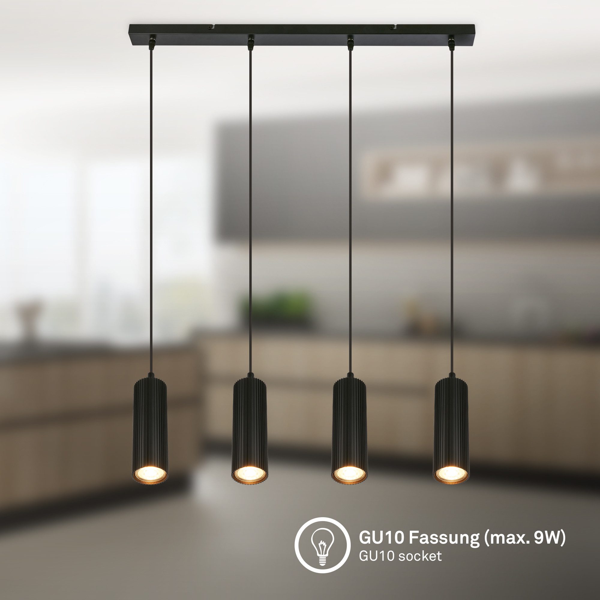 Briloner Leuchten LED Pendelleuchte Hängelampe Höhenverstellbar GU10 Riffle-Optik, ohne Leuchtmittel, Abhängig vom Leuchtmittel, Esszimmer, Esstisch, Wohnzimmer