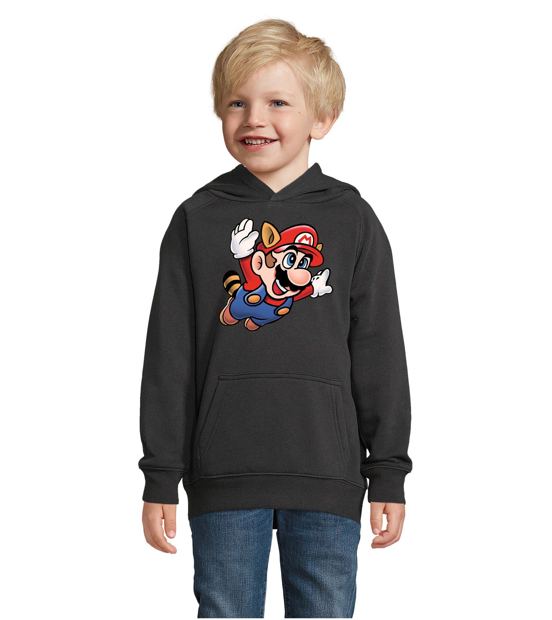 Blondie & Brownie Hoodie Kinder Jungen & Mädchen Super Mario 3 Fligh Nintendo mit Kapuze Schwarz