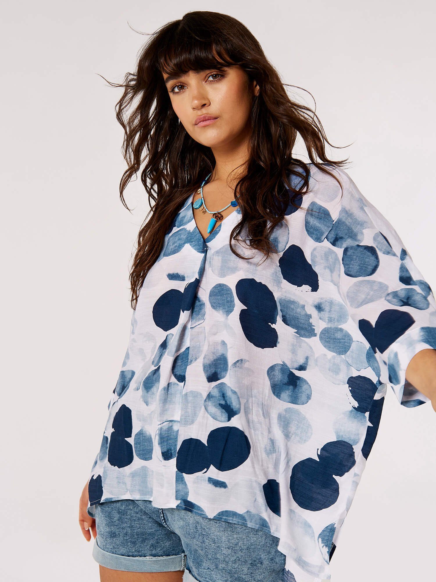 Apricot Funktionstop Potato Paint Print Pleat mit Kellerfalte