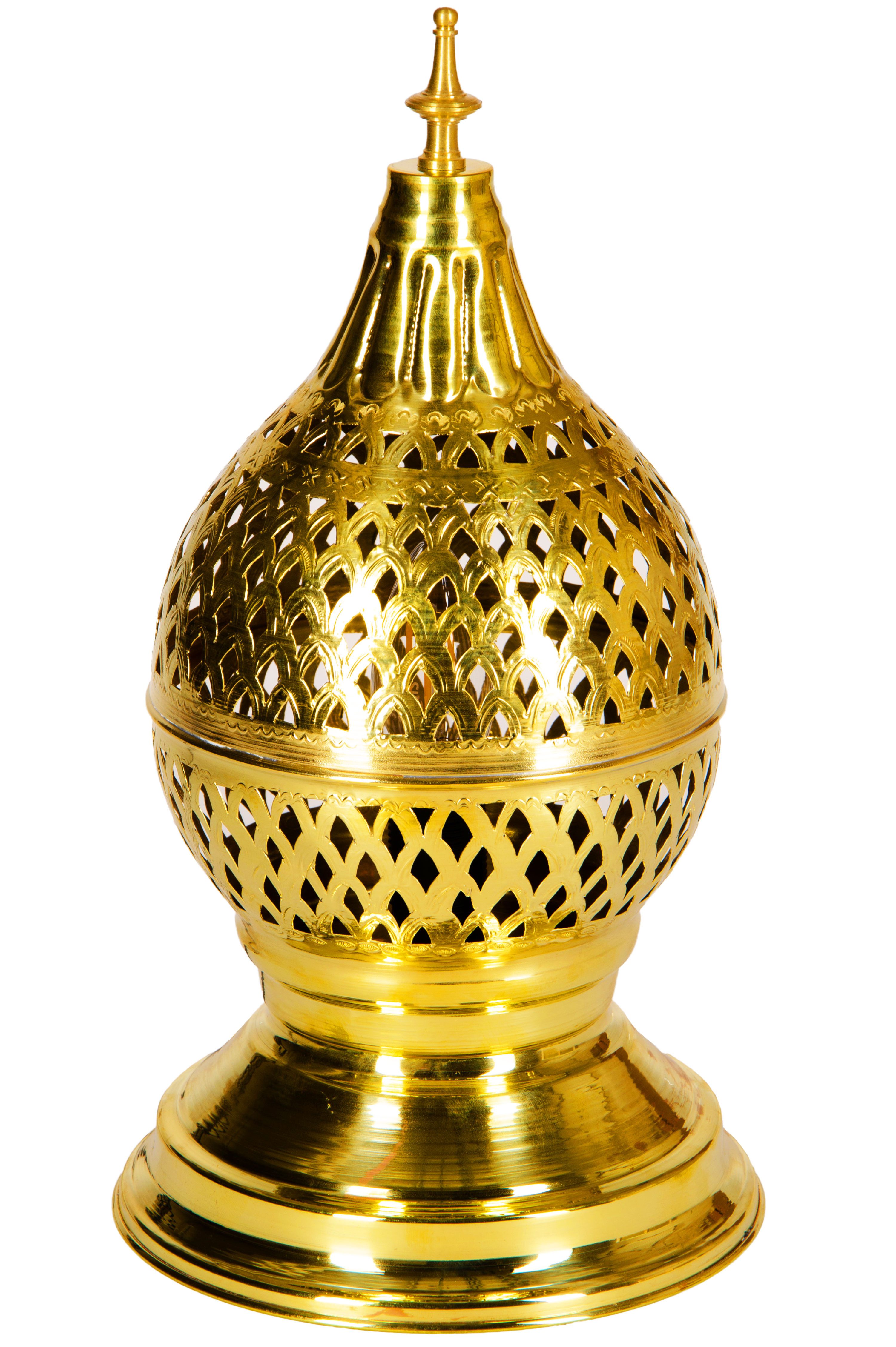 Marrakesch Orient & Mediterran Interior Nachttischlampe Orientalische Messing-Tischlampe Ishrat edel aus Messing in Gold 34 cm, Handarbeit