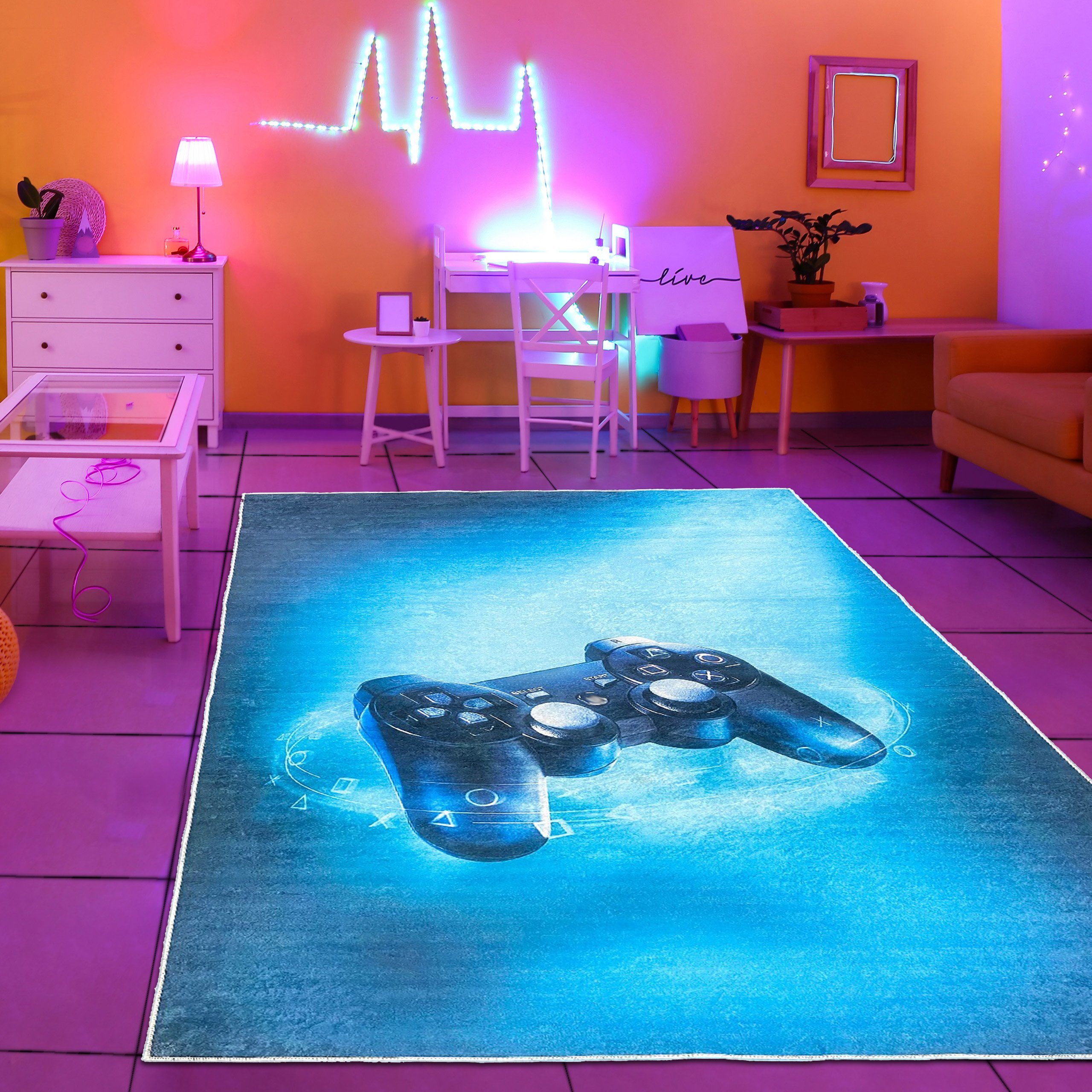 TeppichHome24 Kinderteppich Gaming Teppich mit Joystick, günstig online kaufen