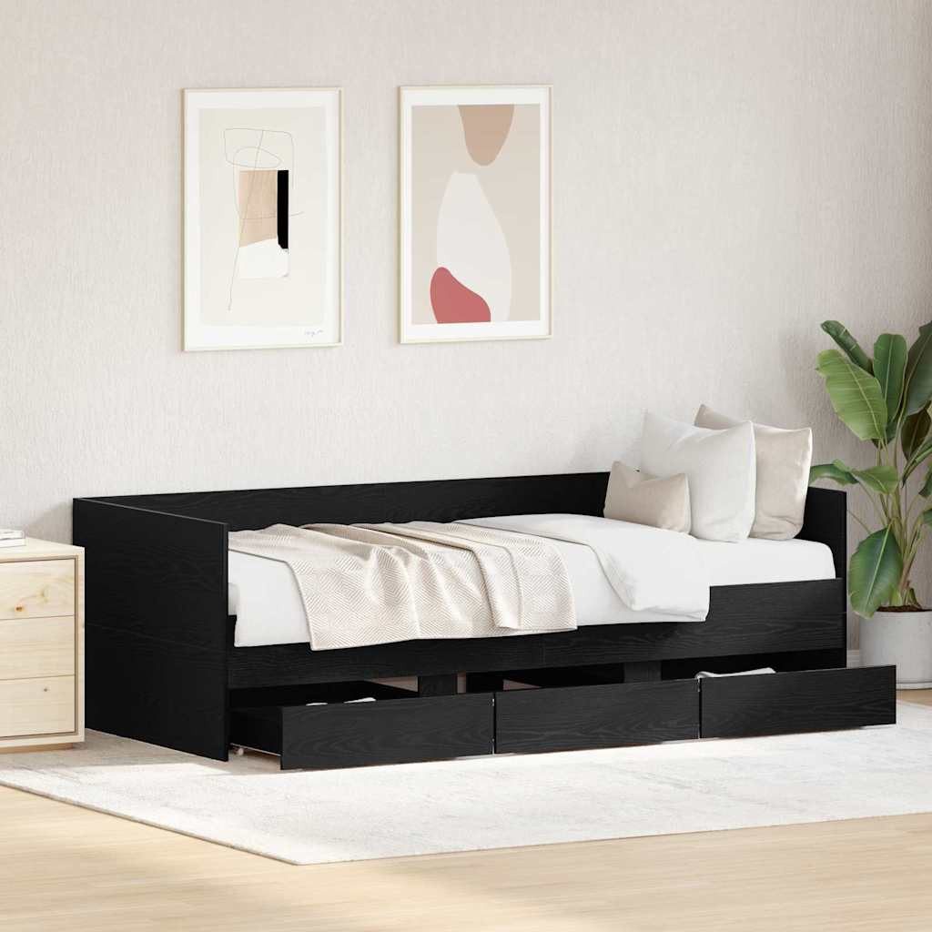 vidaXL Bett Tagesbett Schwarz Eichen-Optik 90 x 190 cm Holzwerkstoff (1-tlg)