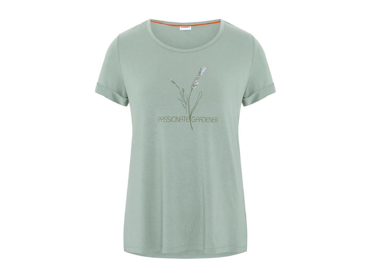 GARDENA T-Shirt Damen Shirt mit floralem Print, Milieugrün Frontprint mit floralem Akzent, softer Viskose-Elasthanmix