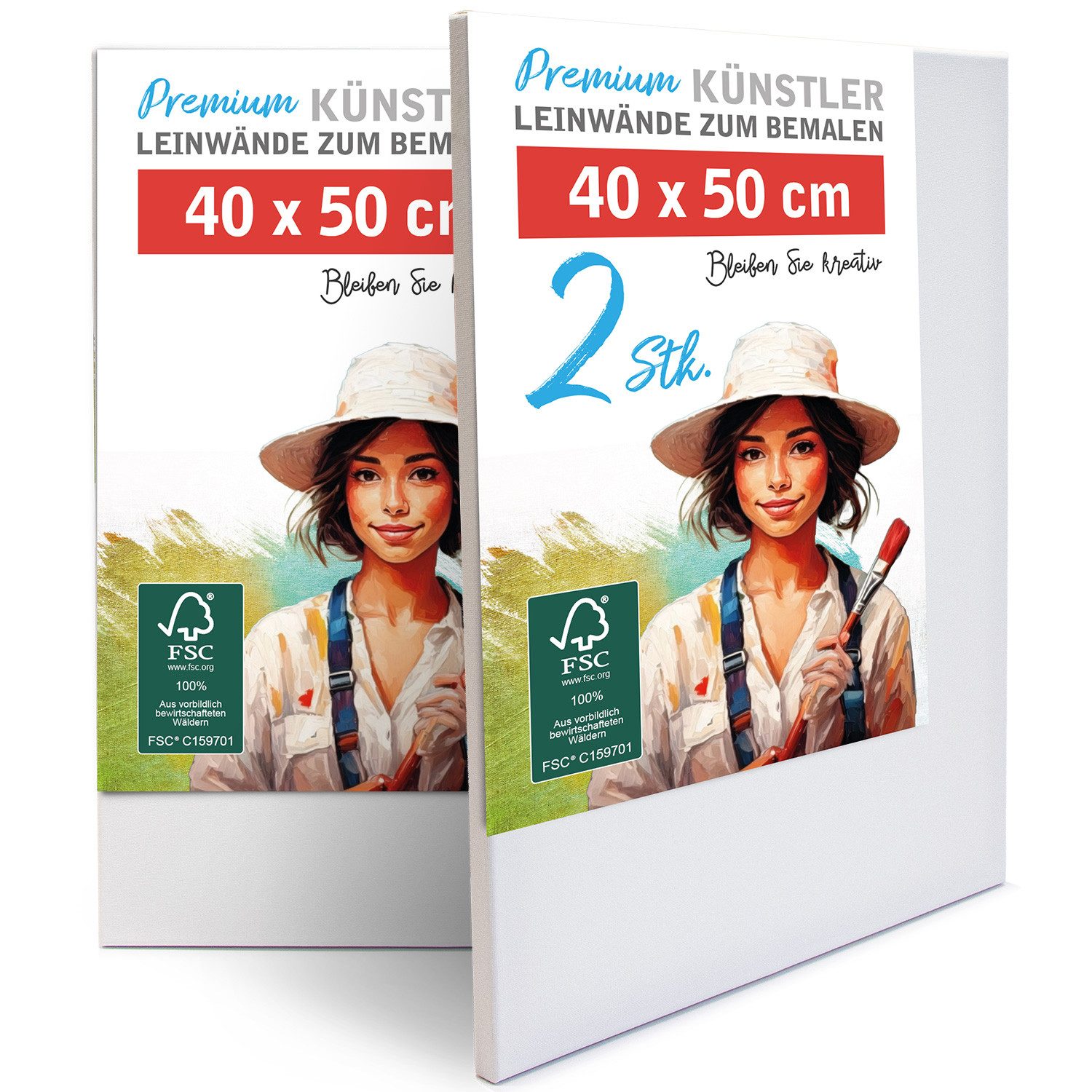 M MERCEO Leinwand Künstlerleinwand 40x50cm 2er Set - Weiße Leinwand zum Bemalen, 2er-Set Leinwand 40x50cm (zum Bemalen, Baumwolle, Keilrahmen, 280g/m)