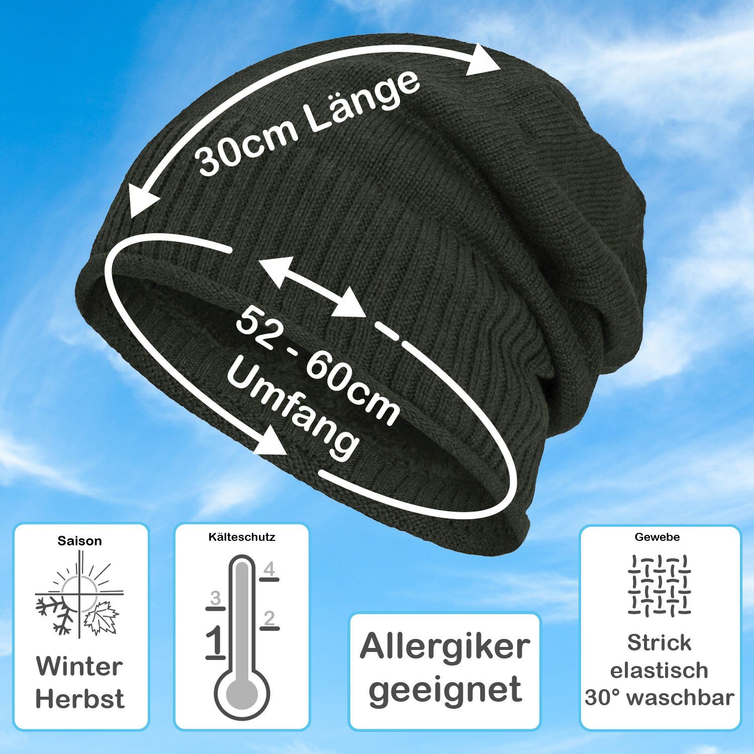compagno Strickmütze (1-St) Gefütterte Wintermütze für Herren und Damen Mütze Beanie Haube