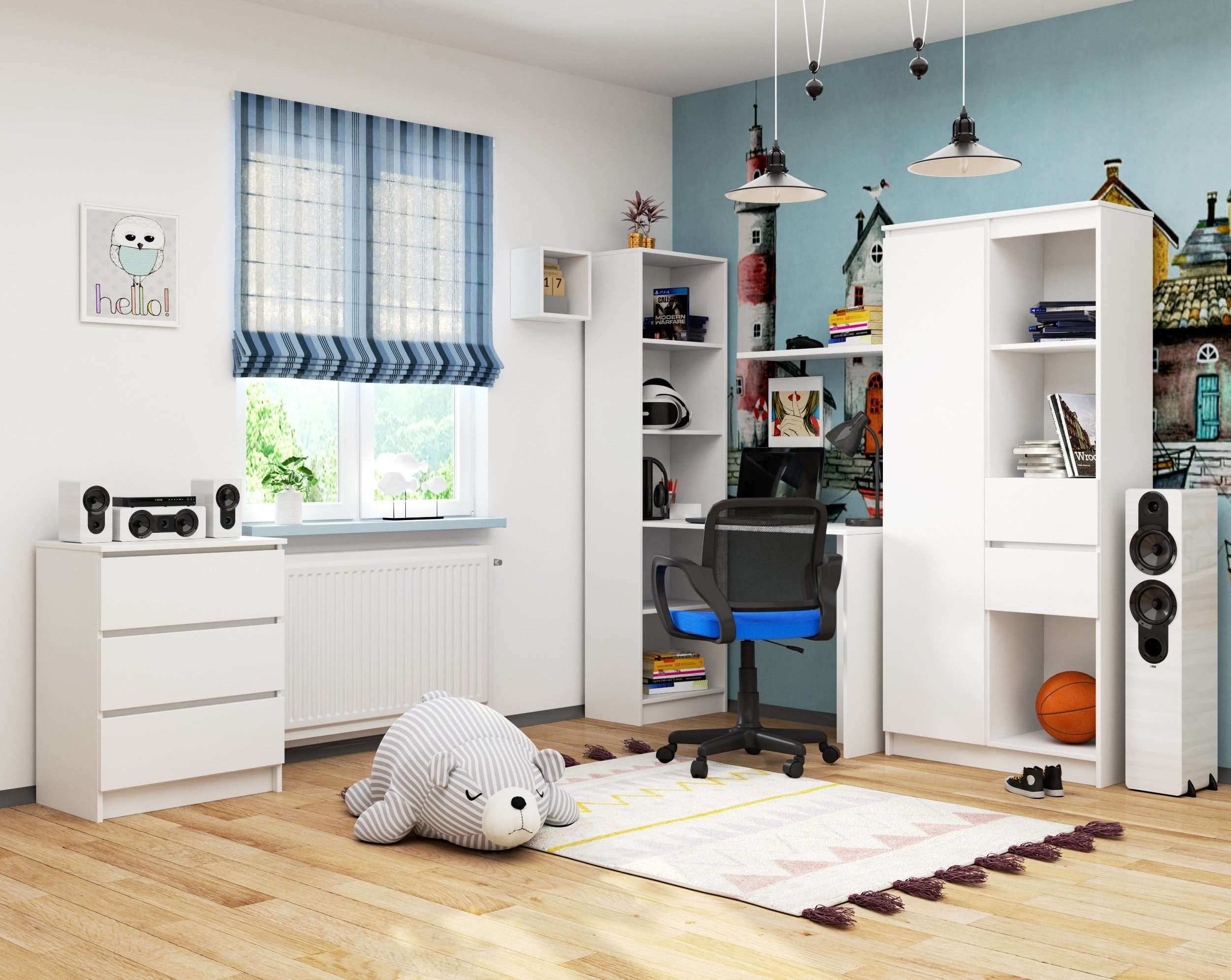 Raumhirsch Furniture Schreibtisch mit Schrankregal - Flexibler Stauraum - Bürotisch, Stilvolles Design, Maße: 125 x 180 cm, robustes Laminat, vielseitig