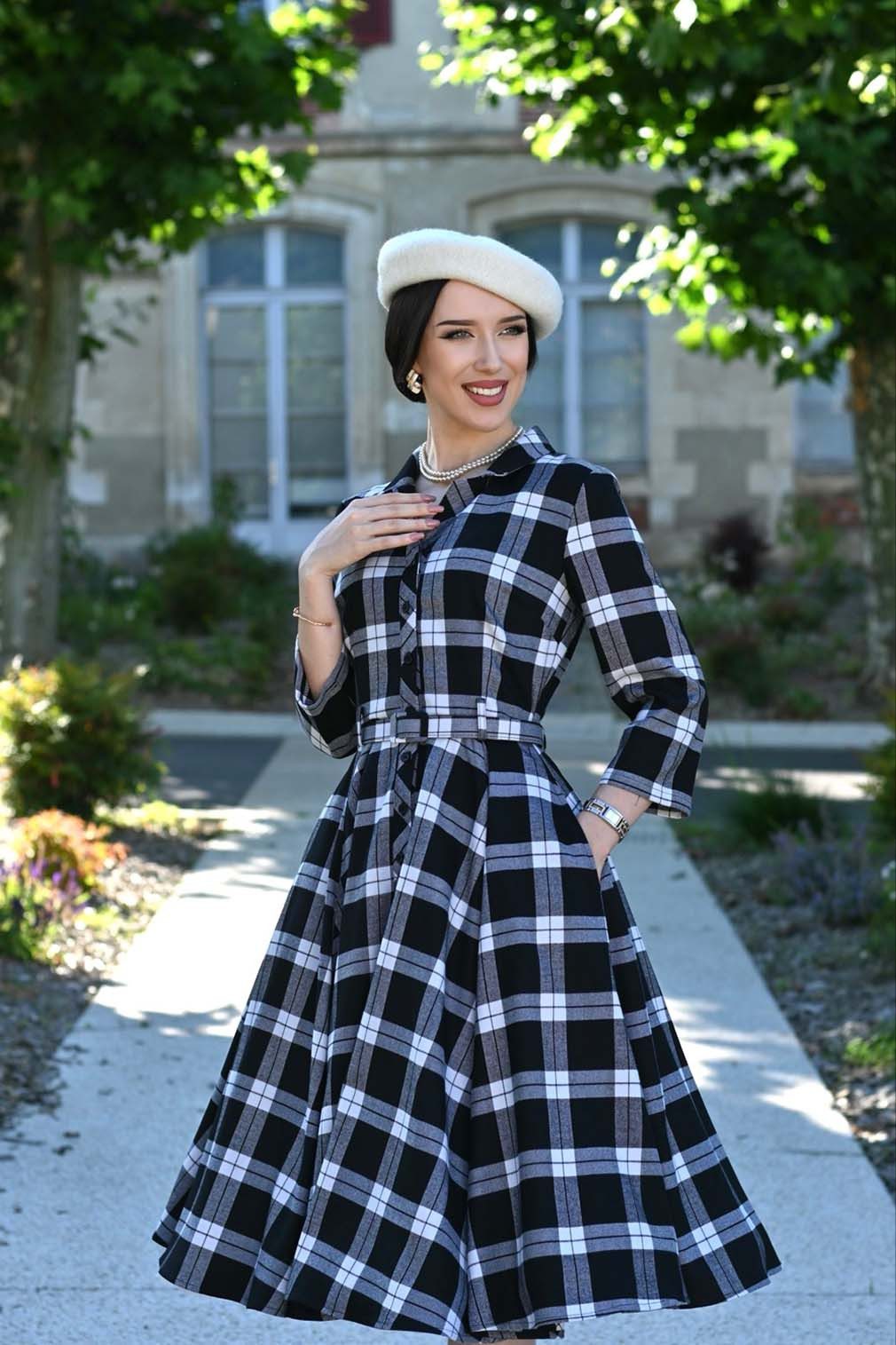 Hearts & Roses London A-Linien-Kleid Lacey Tartan Retro Vintage Fit-N-Flare 50er
