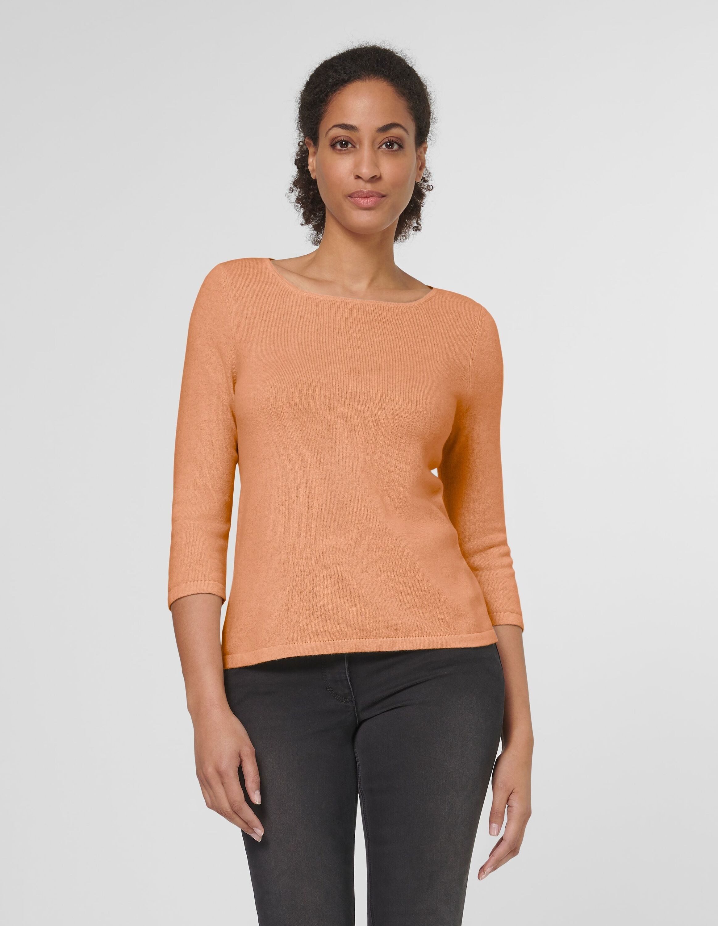 MADELEINE Strickpullover Kaschmirpullover mit U-Boot-Ausschnitt Basicshirt mit 3/4-Ärmeln und flachen Abschlüssen