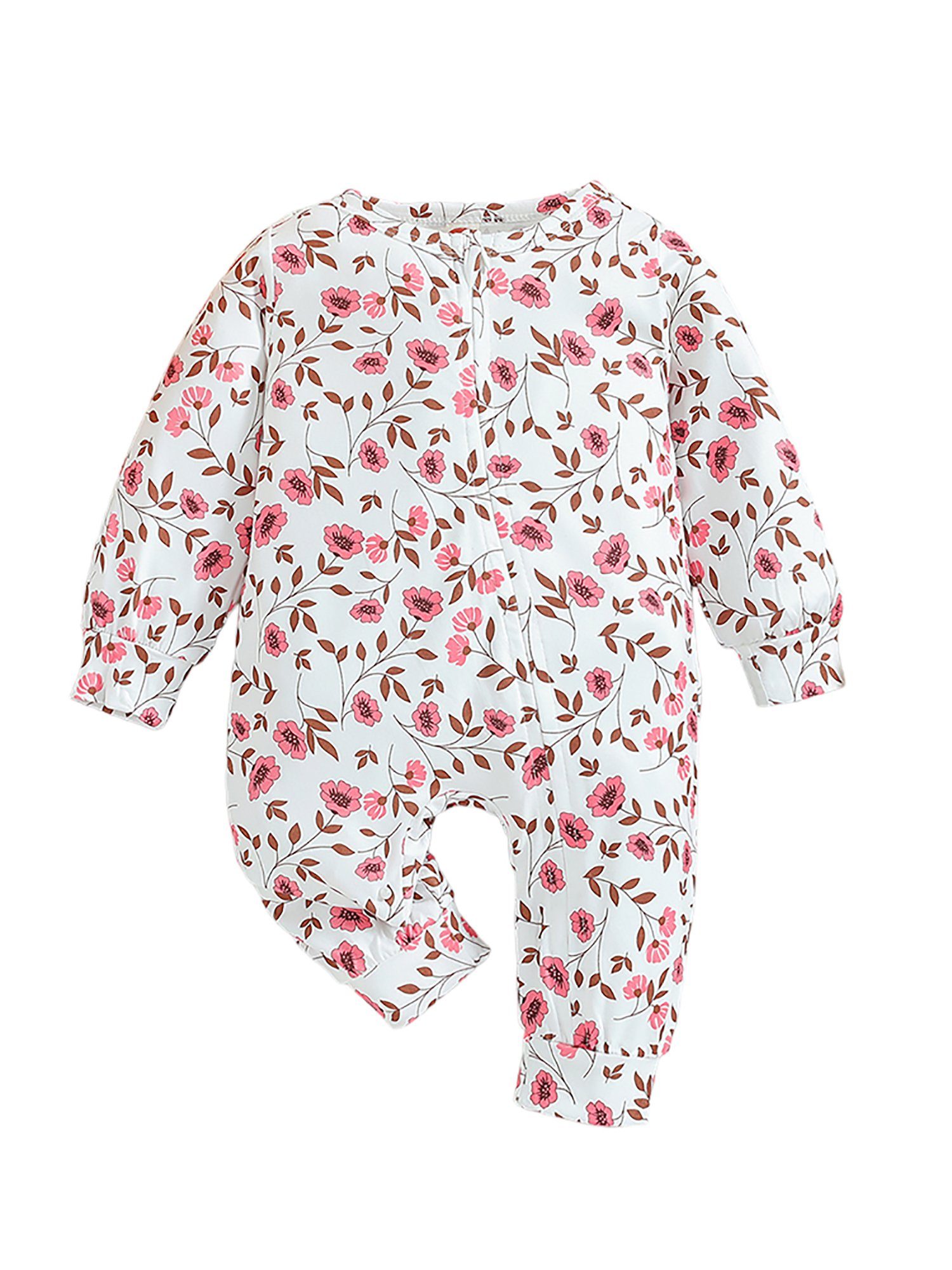 LAPA Strampler Baby Langarm Overall mit Reißverschluss, Rundhals Bodysuit (1-tlg) mit Blumendruck Casual Mädchen Kleidung Rosa