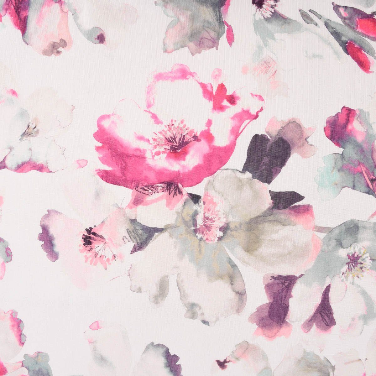 Thumbnail - Rasch TEXTIL Stoff Rasch Textil Gardinenstoff Baumwolle Malve Aquarell-Blumen weiß pink 2, überbreit