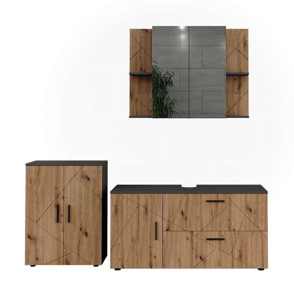 Vicco Badmöbel-Set Irma, Anthrazit/Artisan, 3 Teile, günstig online kaufen