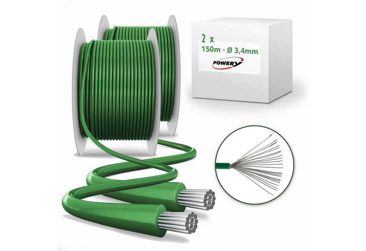 Powery 300m Begrenzungskabel (2x150m) Mähroboter 3,4mm Begrenzungskabel grün Powery 300m Begrenzungskabel (2x150m) Mähroboter 3,4mm Begrenzungskabel grün