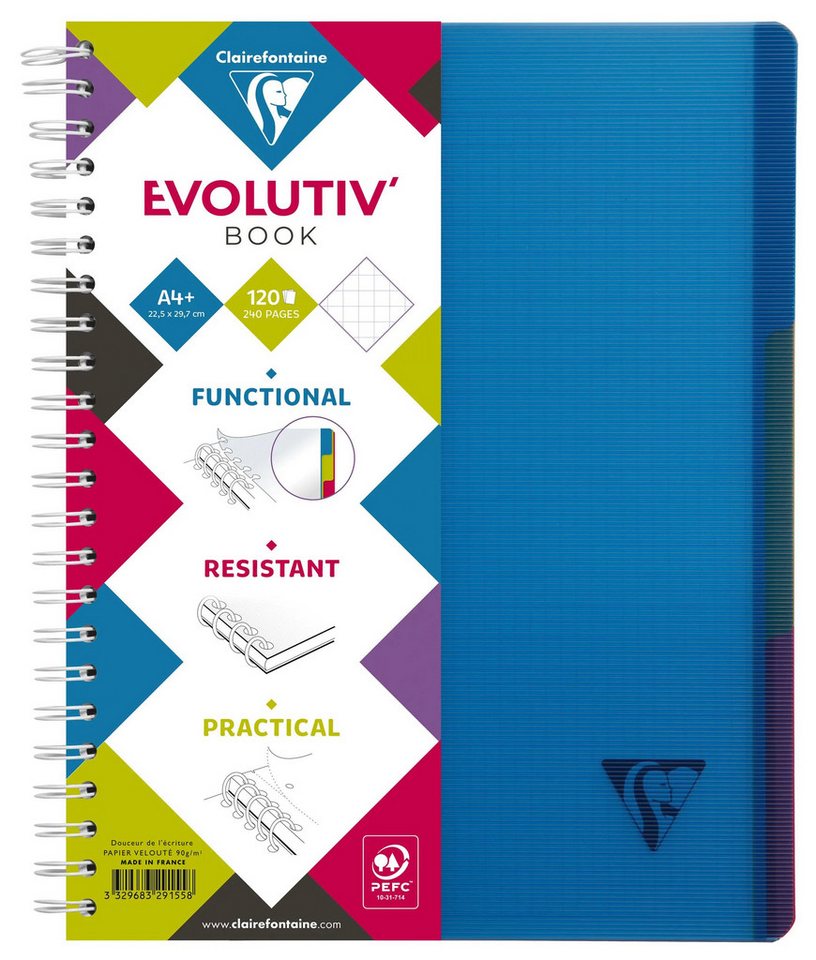 Thumbnail - CLAIREFONTAINE Notizbuch 5x Buch & Deckel 22,5x29,7cm 120 Blatt kariert sortiert 329155C, Linicolor, Age Bag und Europa