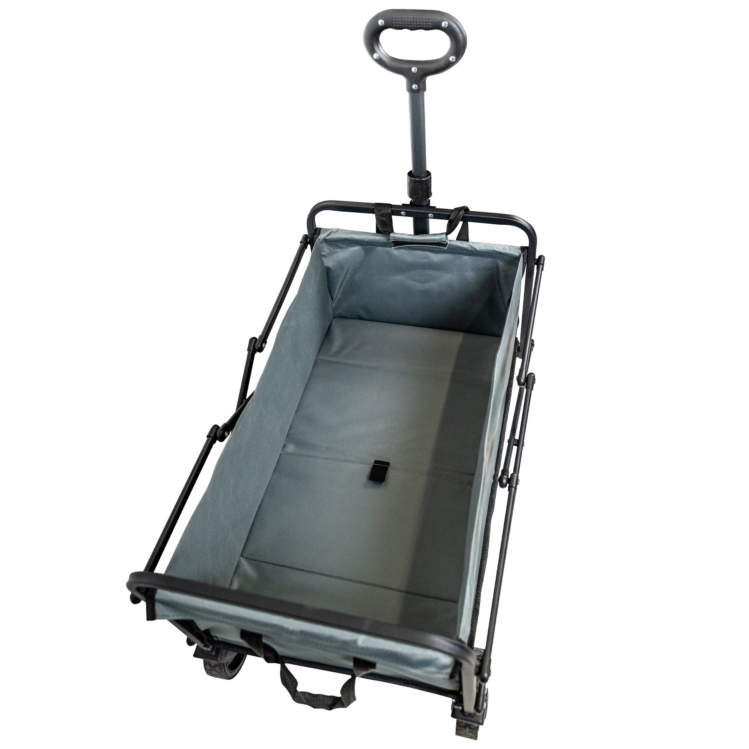 IC Gardenworld Bollerwagen Bollerwagen faltbar grau mit Bremsen, stabiler Transportwagen, bis 80 kg Tragkraft, Handkarre mit Teleskopgriff, klappbar