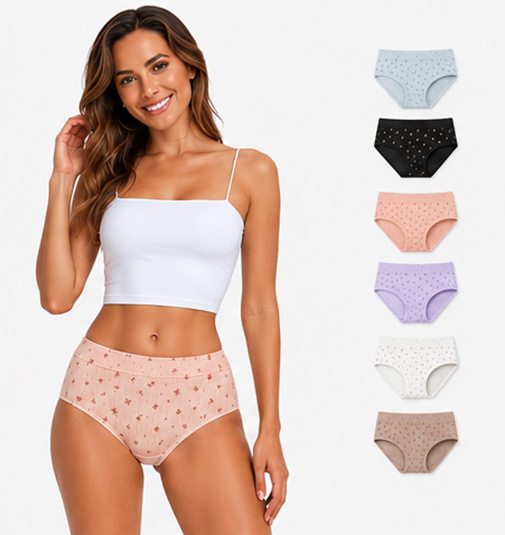 EloModa Taillenslip Damen Slips 6er Pack Baumwolle – bequem & atmungsaktiv (6-St) atmungsaktiv, hautfreundlich, elastisch, formbeständig