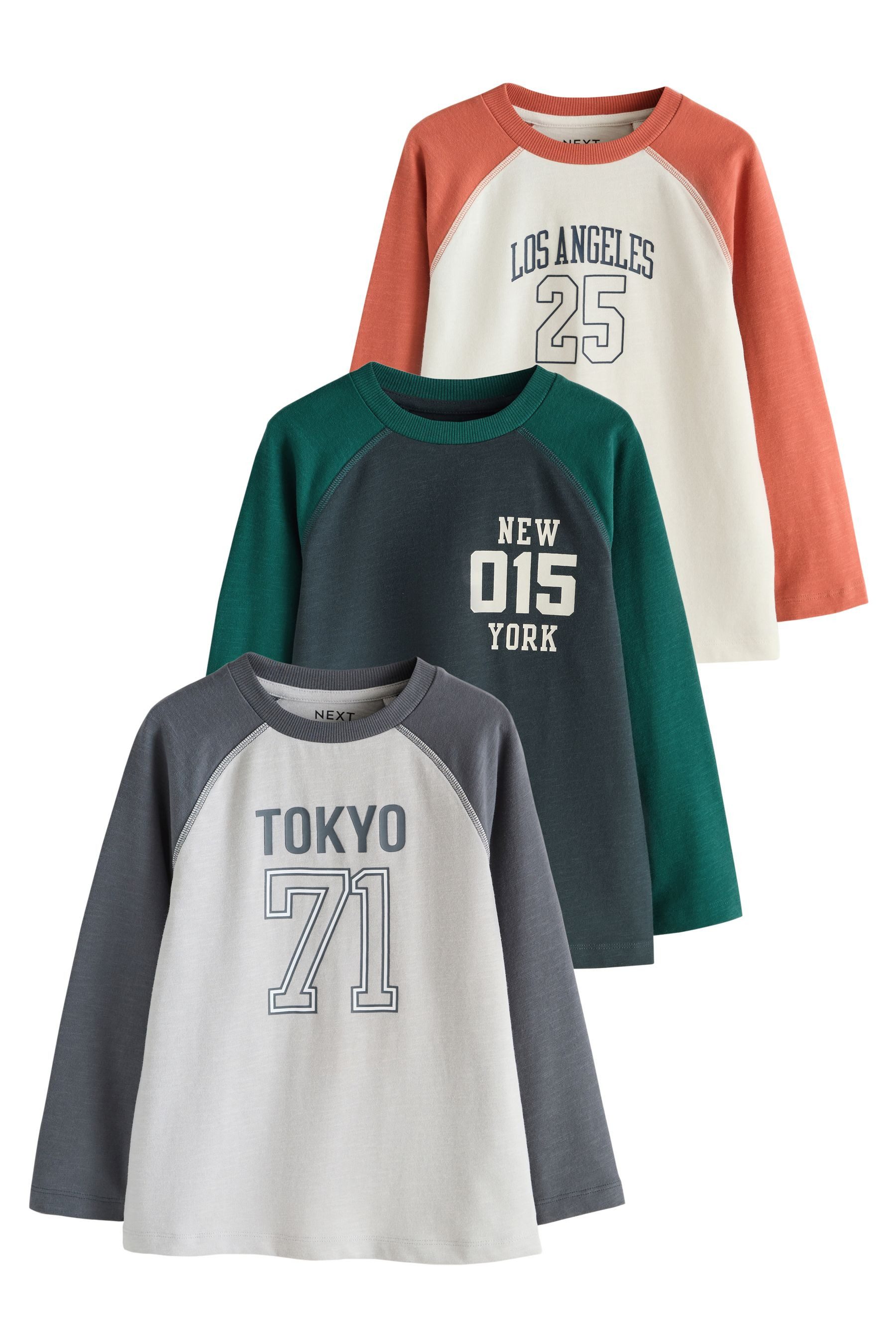 Next Langarmshirt Relaxed Fit Langarmshirts mit Grafik, 3er-Pack (3-tlg)