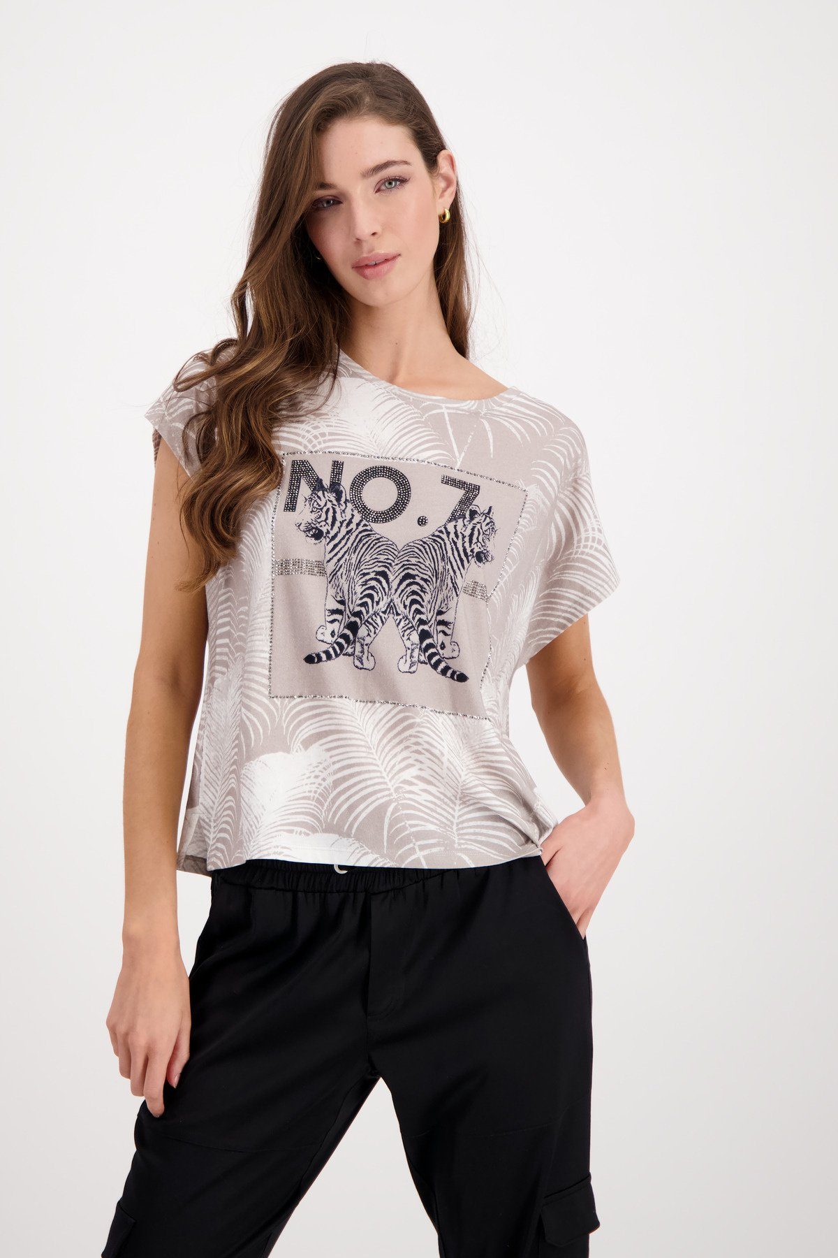 Monari T-Shirt Palmen print Shirt mit Strass
