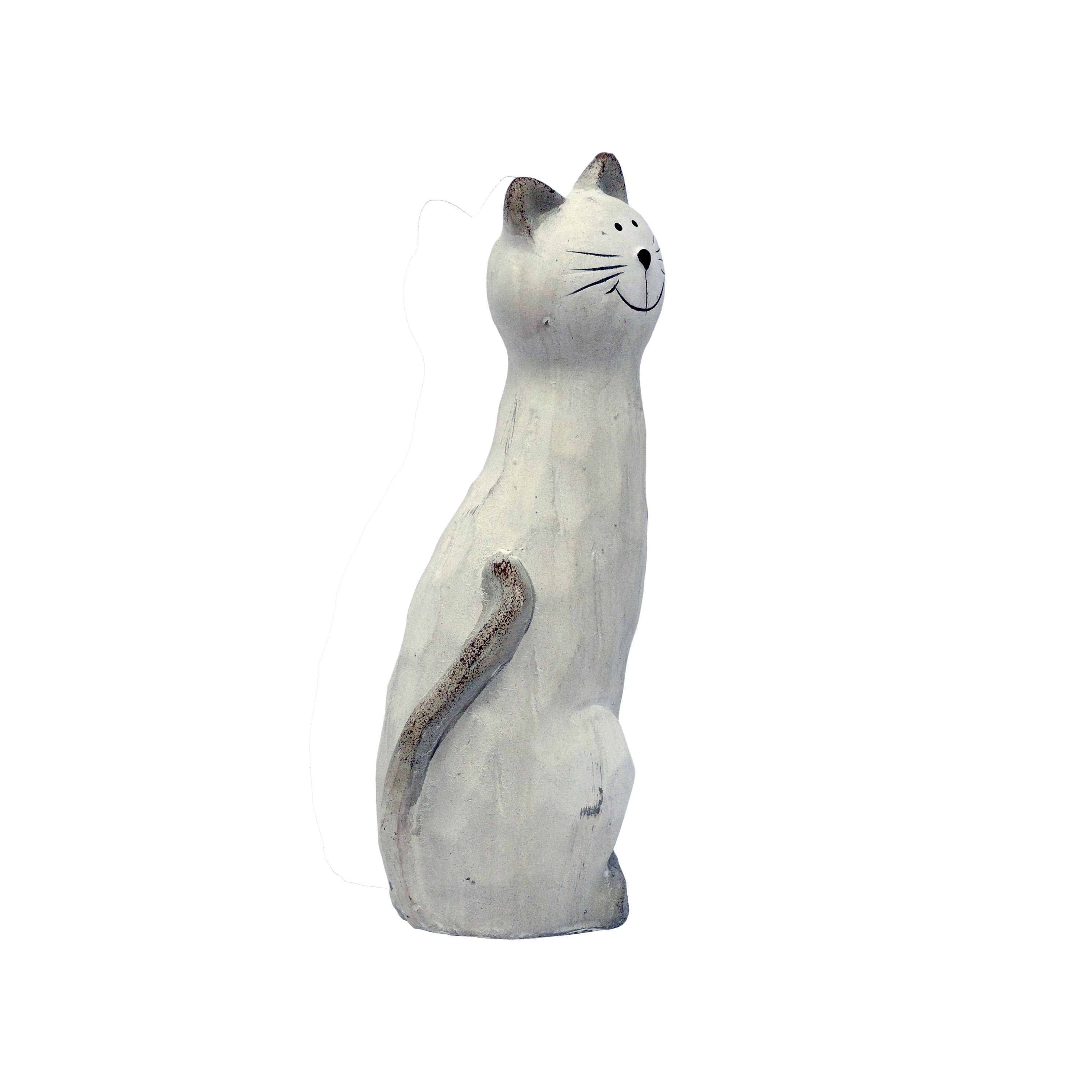 B&S Dekofigur Dekofigur Katze sitzend aus Terrakotta weiß H 12 cm