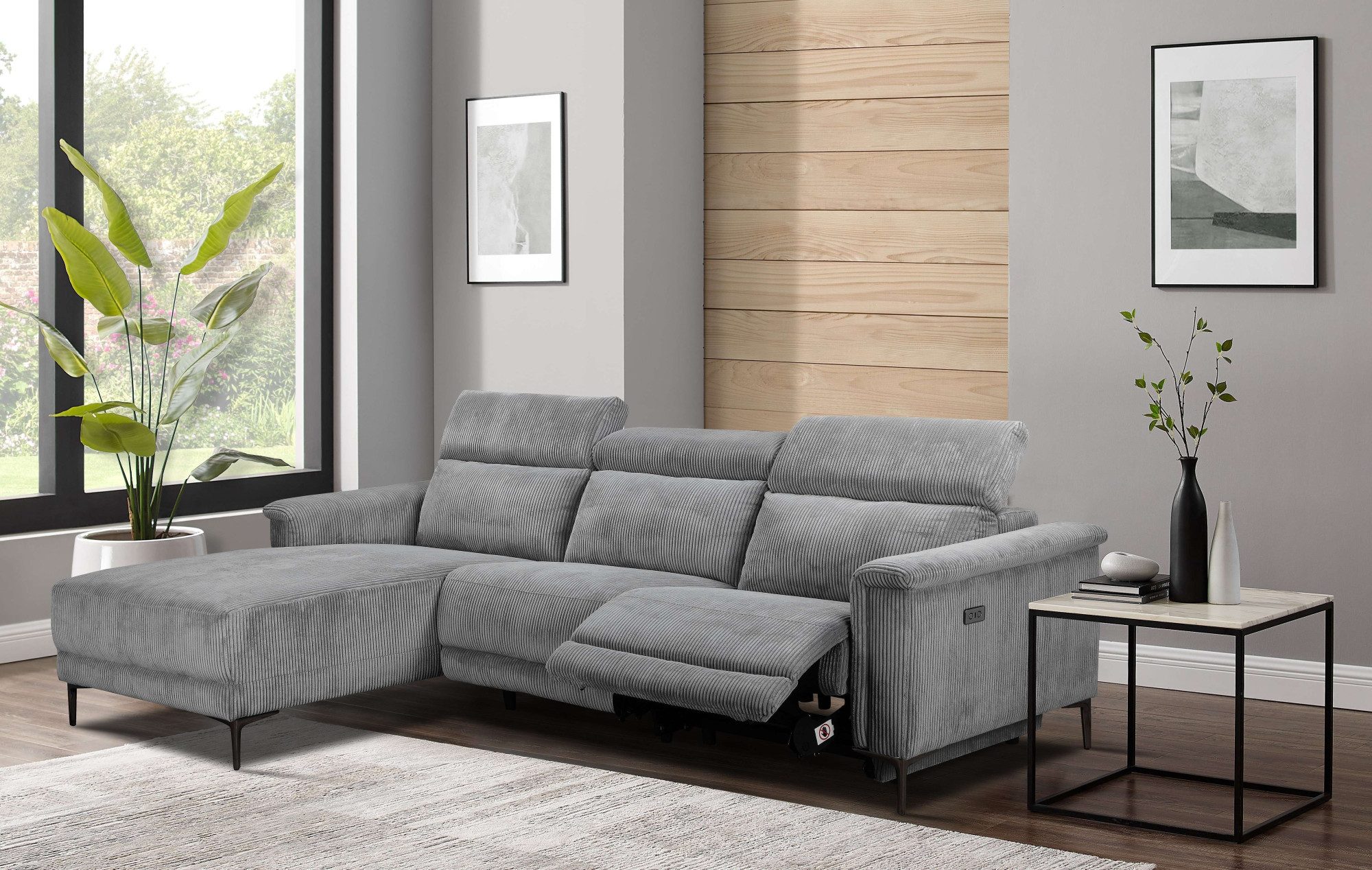 OTTO home Ecksofa LUND Cord, L-Form, 261 cm, man. o. elektr. Relaxfunktion (mit USB-A), USB-C bei elektrischer Variante und Kopfteilverstellung